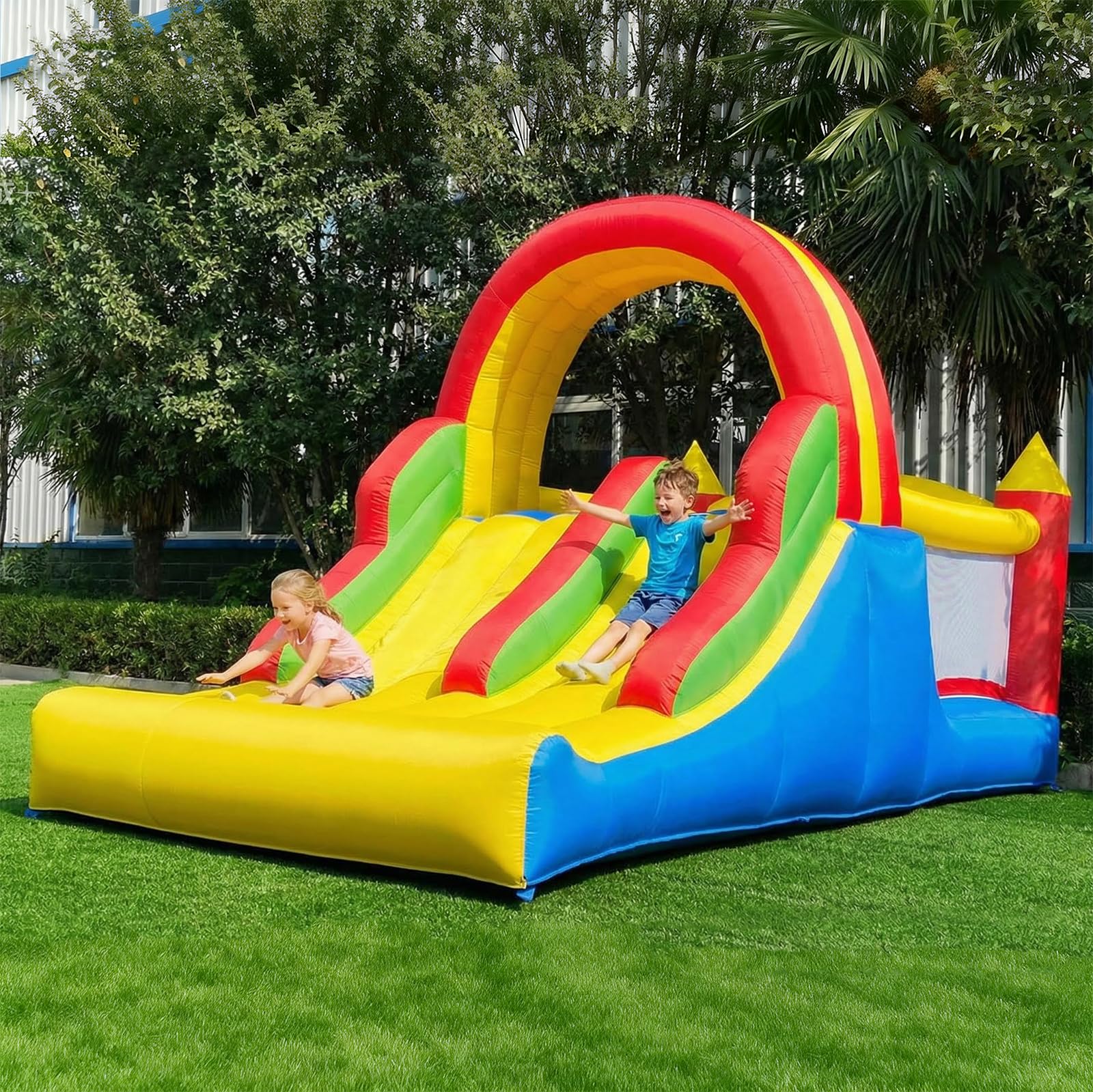 Inflatable Bounce House with Racing Slides and Climbing Wall