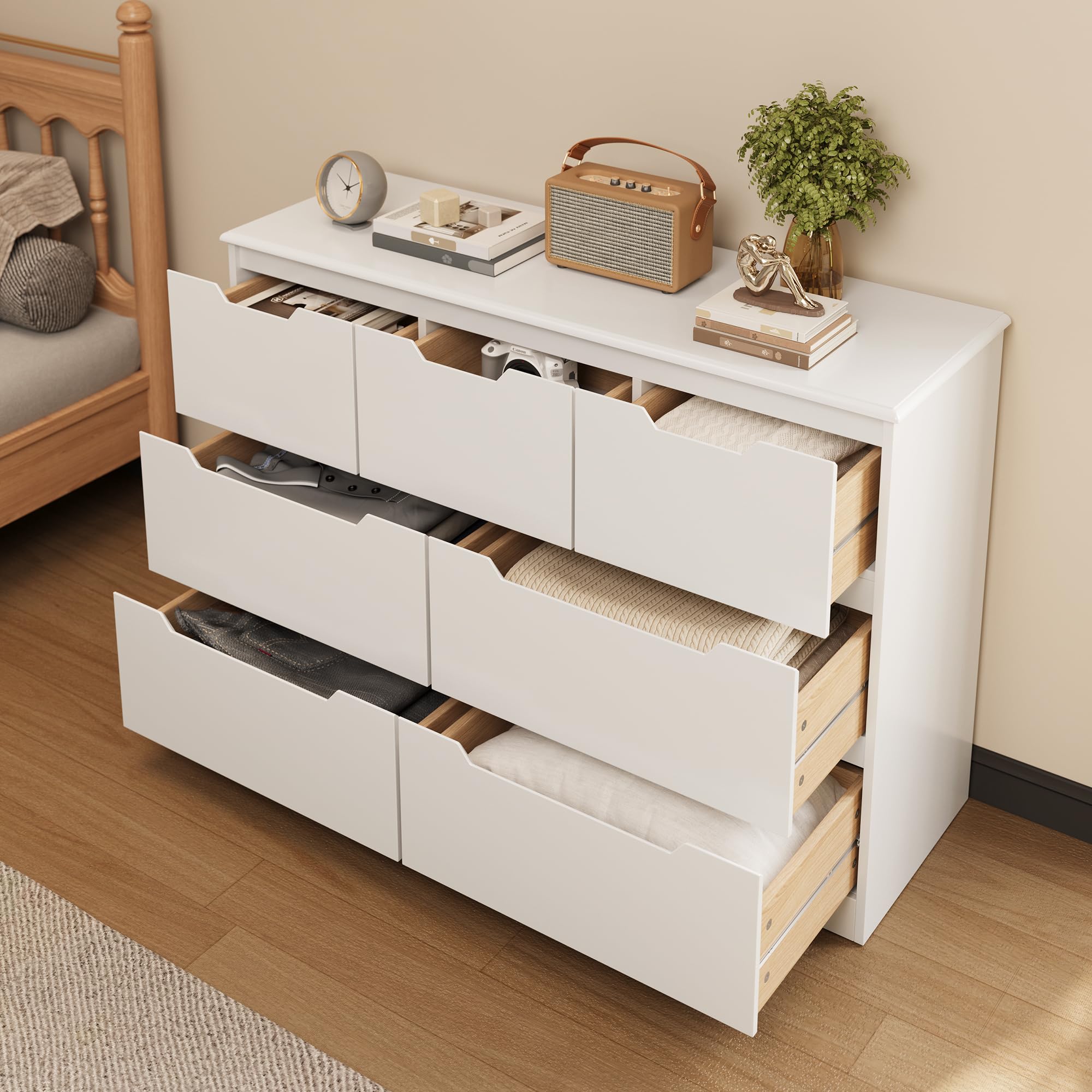 7 Drawer Dresser, 48" Wide Wood Chest of Drawers for Bedroom