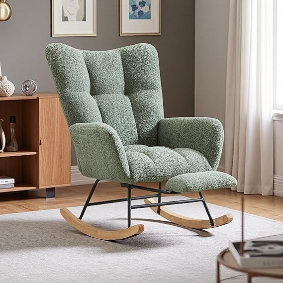 Oversized Teddy Fabric Rocking Chair, 35.4" Plush Glider