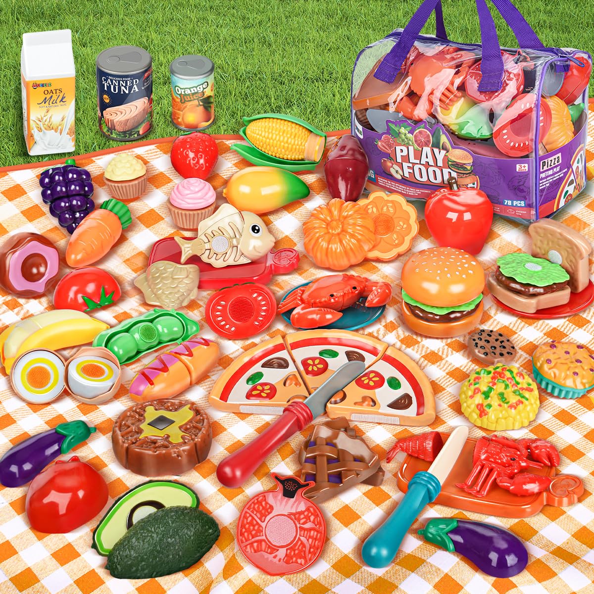 Pretend Play Food Set for Kids Kitchen - 78 Pieces
