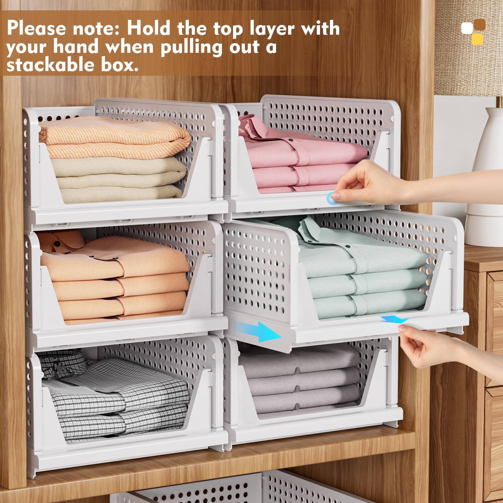 Stackable Closet Storage Basket - 5 Pack Foldable Organizer Bins
