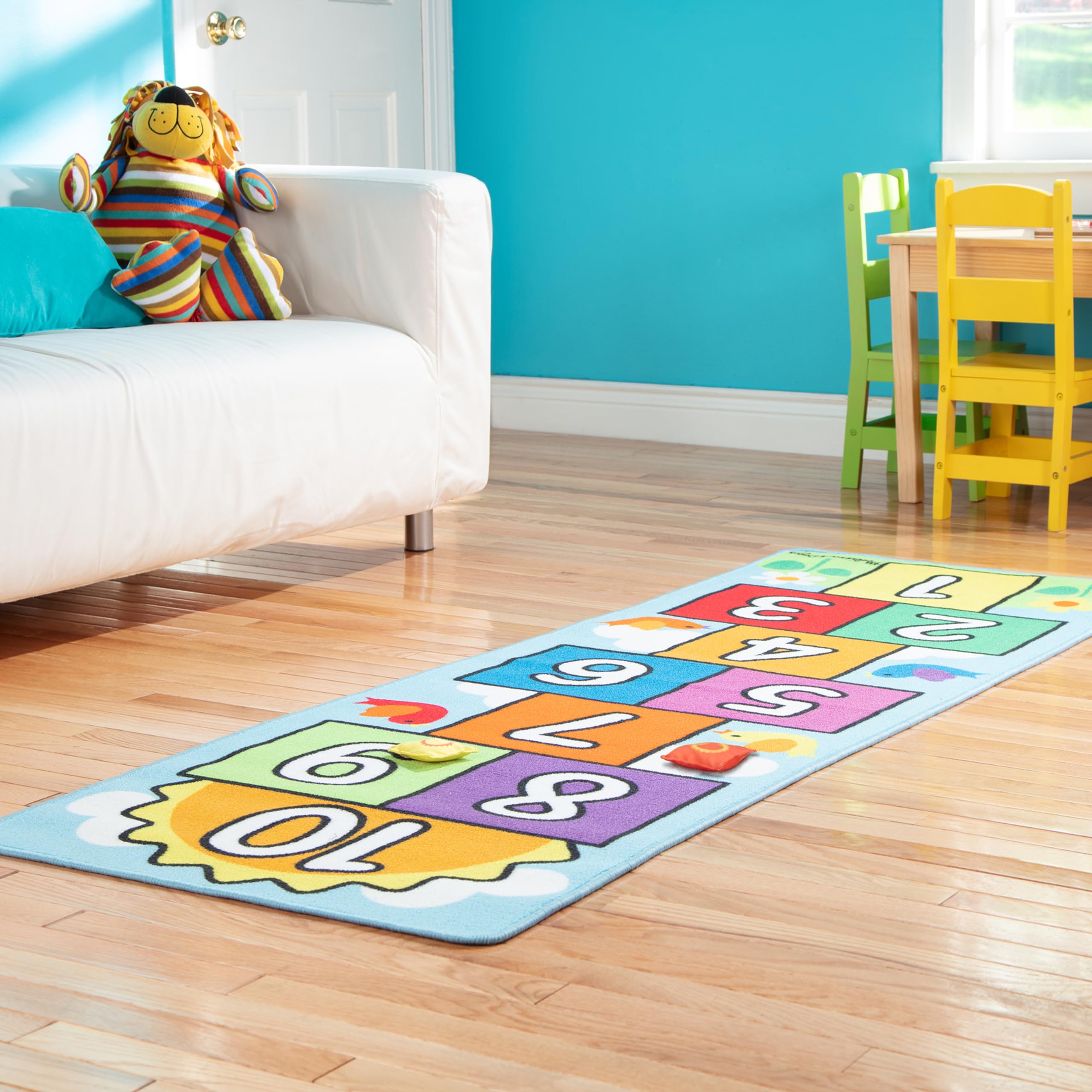 Hop and Count Hopscotch Game Rug (3 pcs, 78.5 x 26.5 inches) Classic Hopscotch Rug