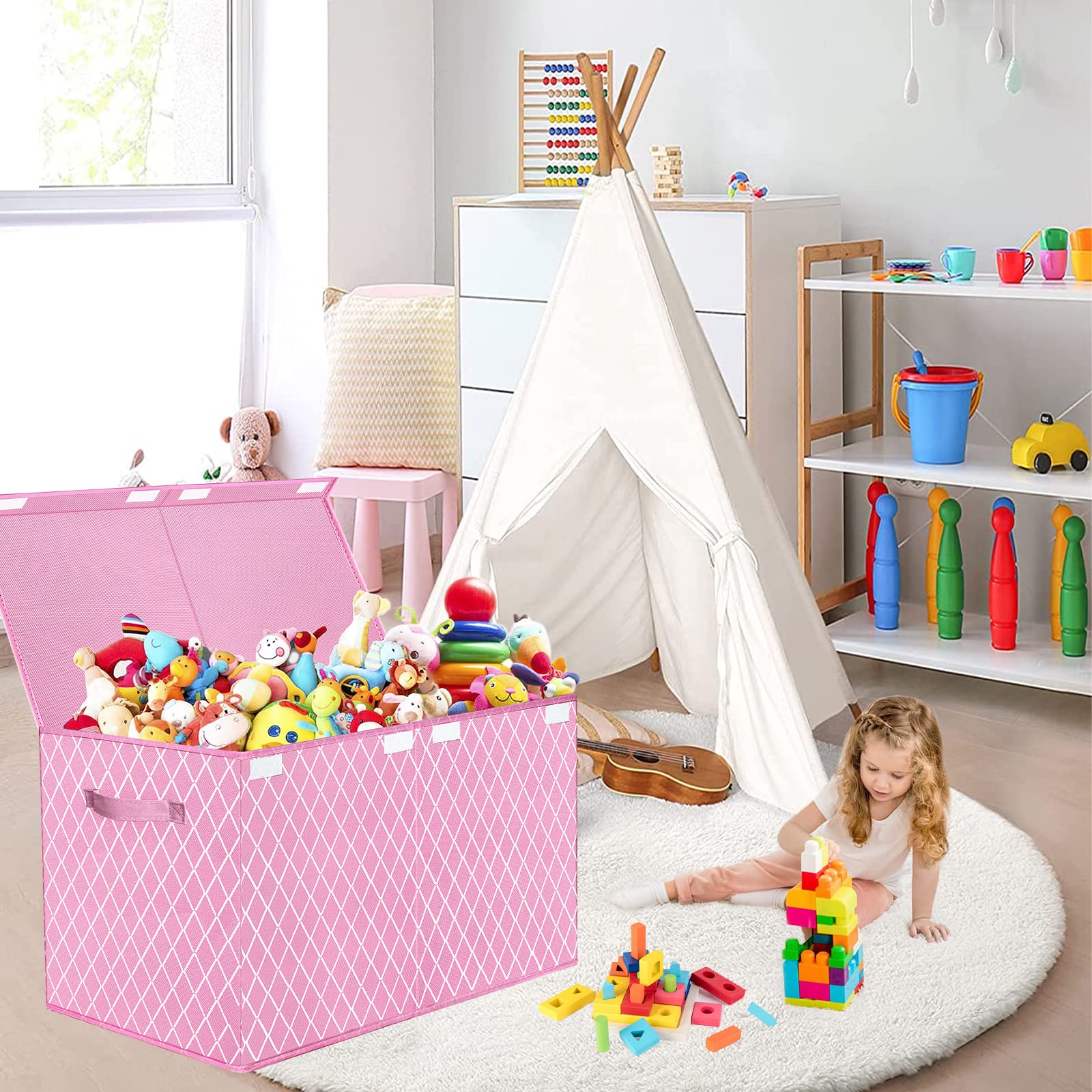 Toy Box Chest Organizer Bins for Girls Boys, Kids Large Fabric Collapsible Storage Basket