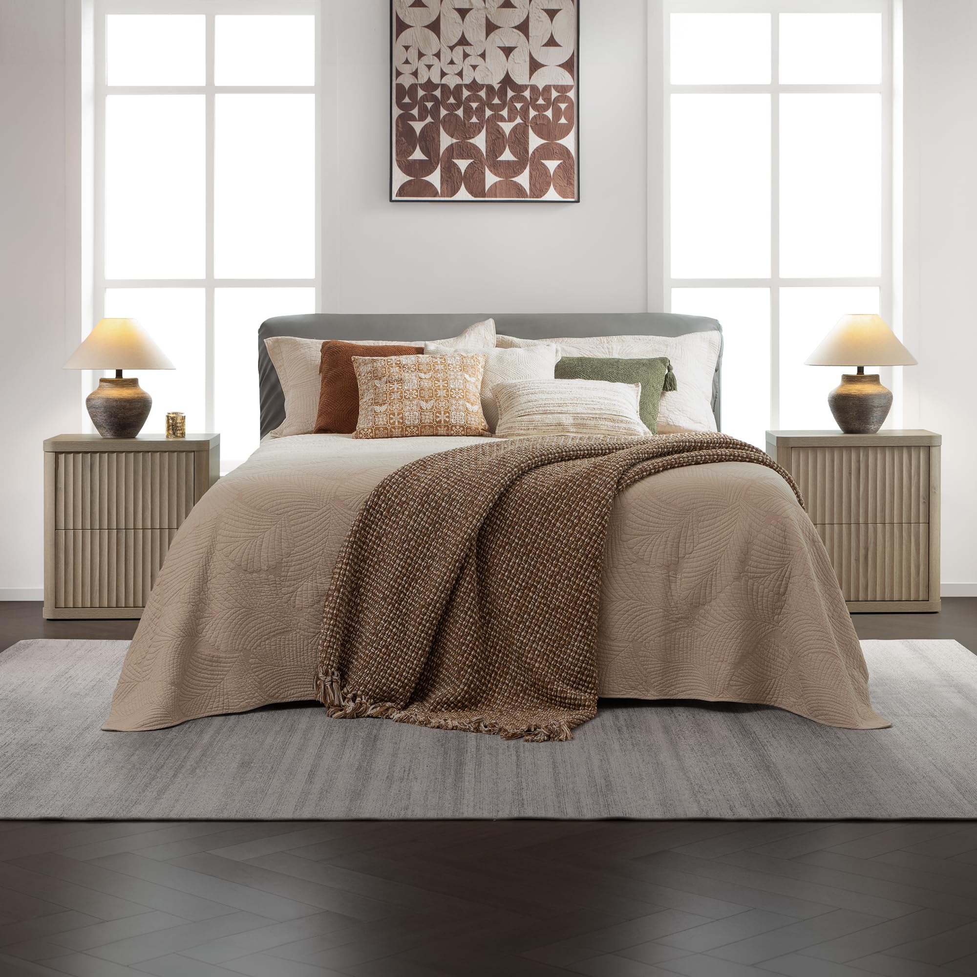 2-Drawer Nightstand Set Grey Alder