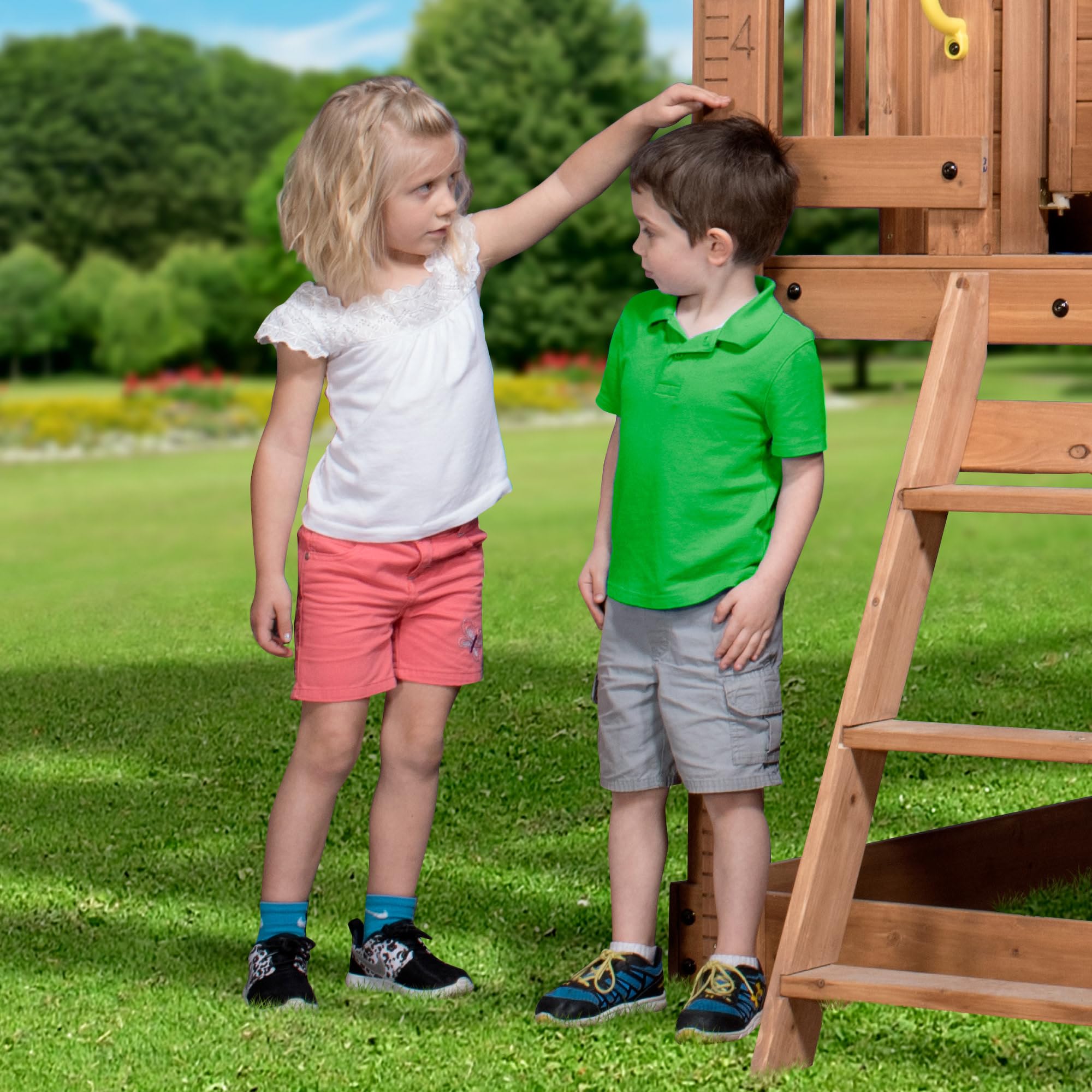 Elevated Cedar Wooden Playhouse with Kitchen and Deck
