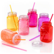 Acrylic Mason Jar Tumbler Mugs with Lids & Straws - 20 oz, 6 Pack (Warm Blossom)