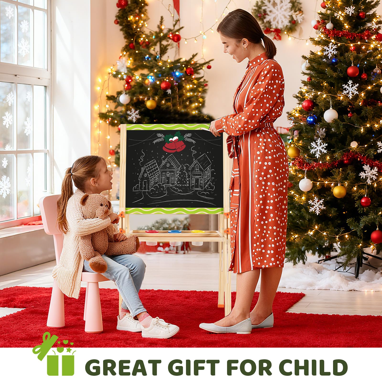 Double-Sided Adjustable Kids Art Easel with Whiteboard and Chalkboard