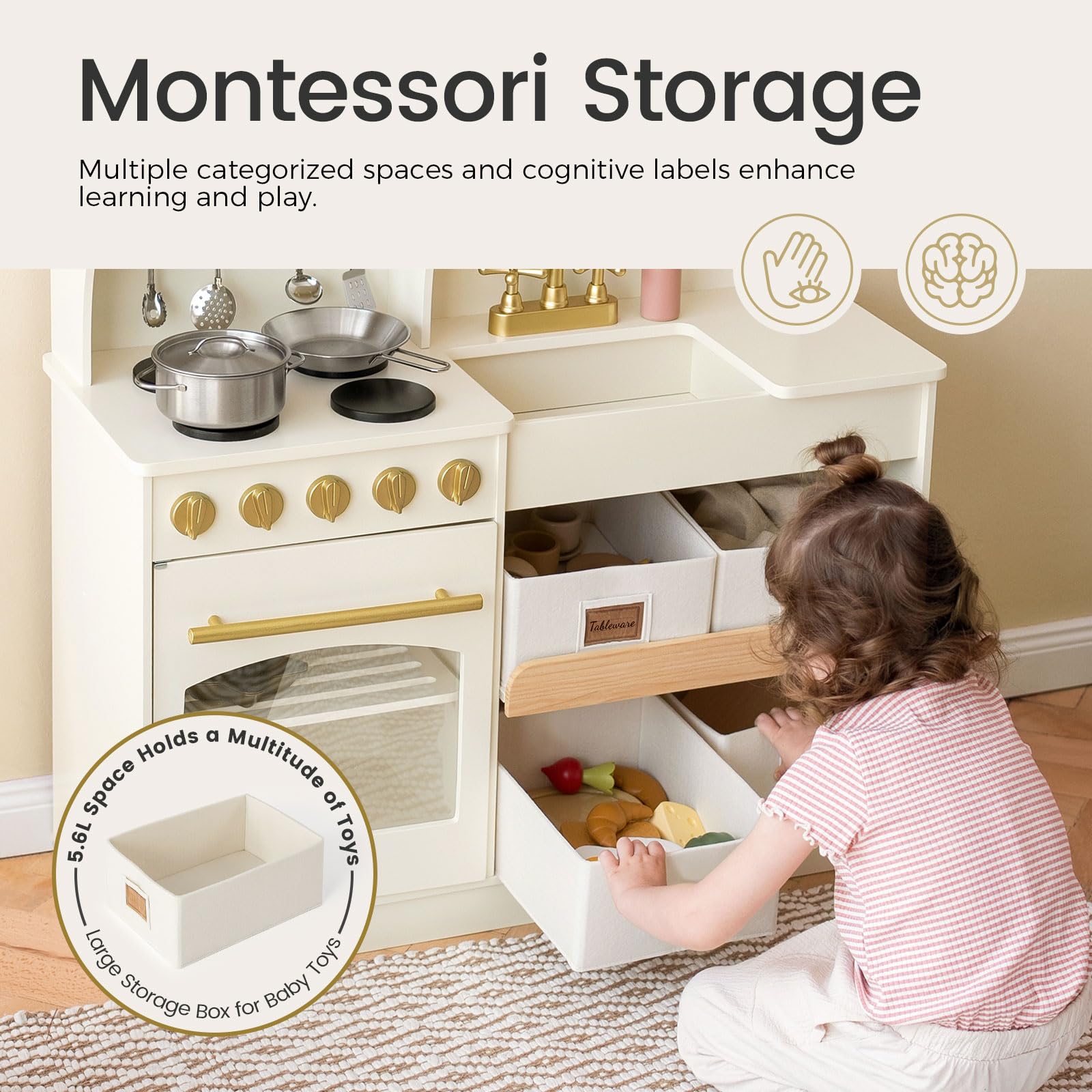 Tiny Land Play Kitchen for Kids with Storage System, Toy Kitchen Set with Plenty of Play Features Gift for Ages 3+