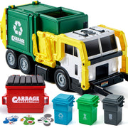 Large Friction Powered Garbage Truck Toy Set, Includes Dumpster, Trash Bins