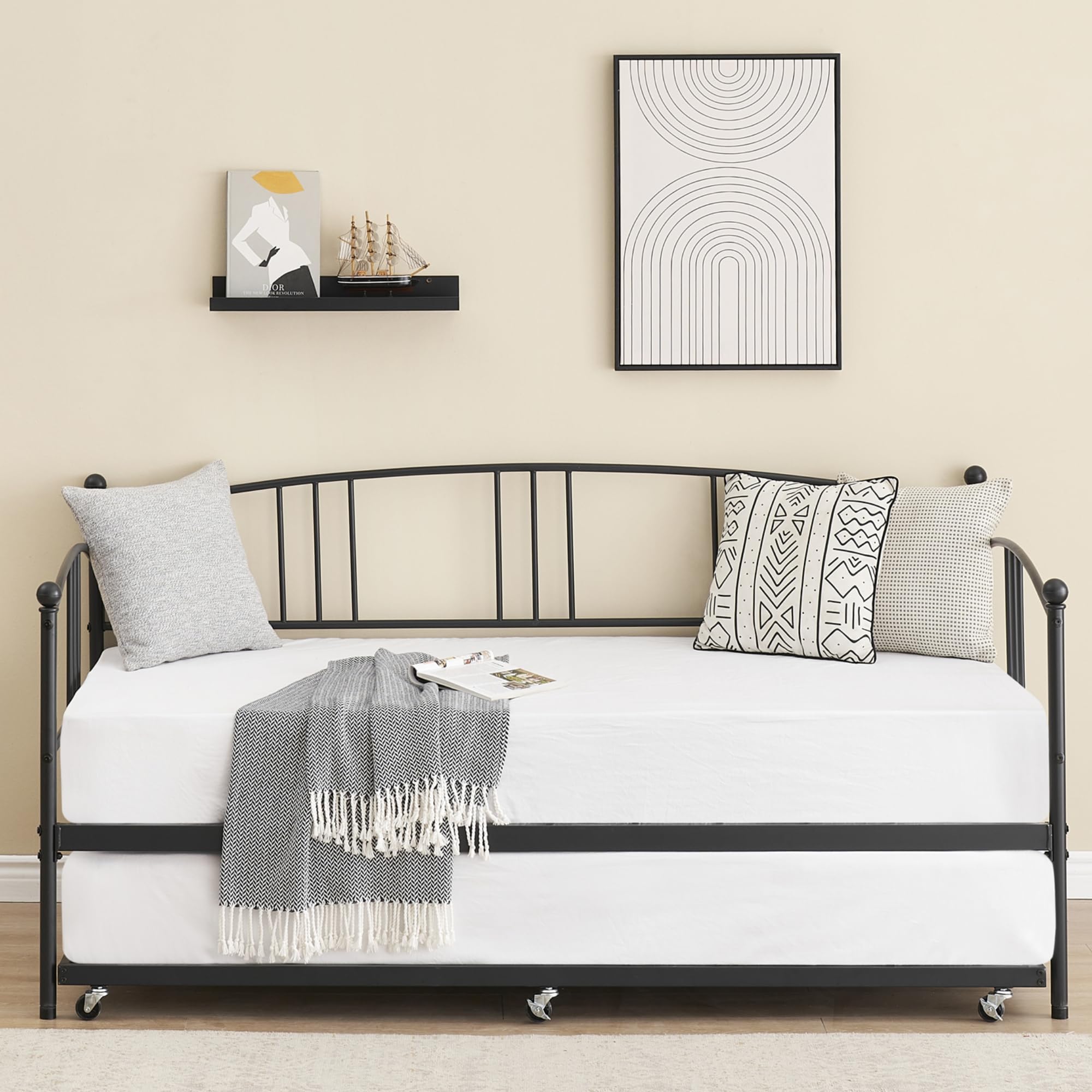 Daybed with Trundle, Metal Twin Size Day Bed
