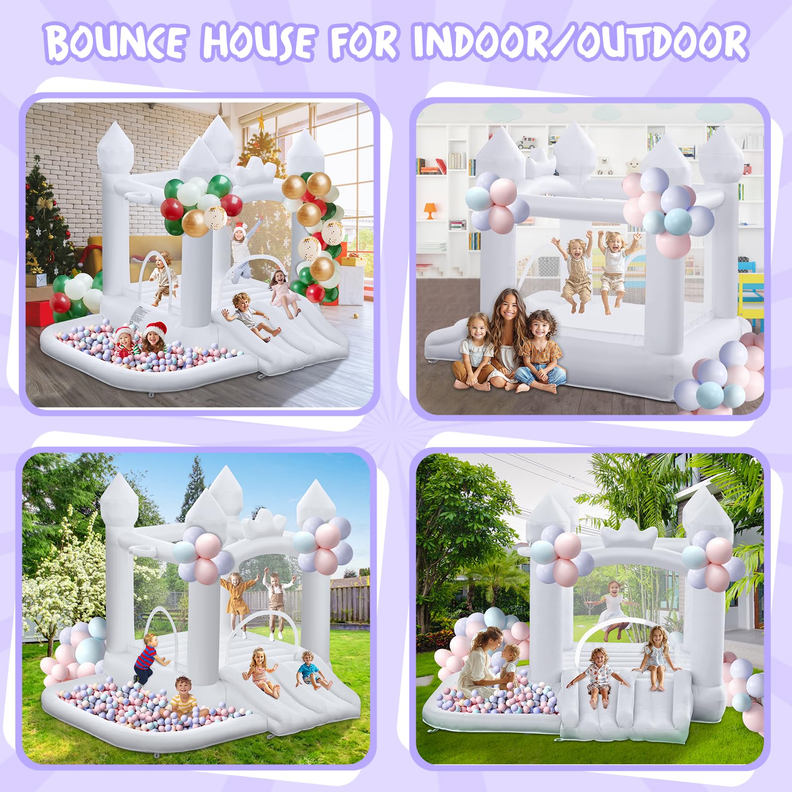 White Inflatable Bounce House with Double Slide and Ball Pit