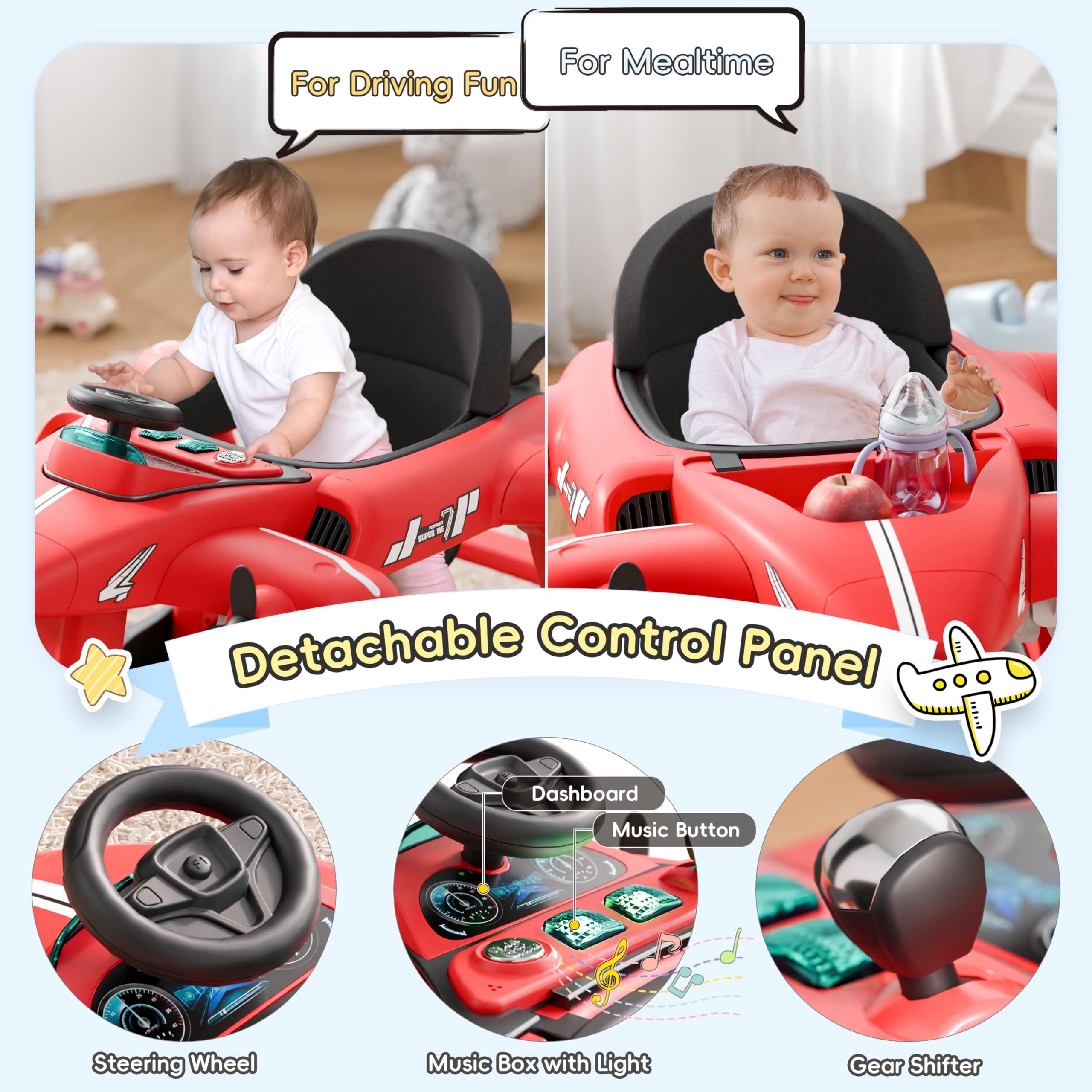 6-in-1 Convertible Baby Walker with Adjustable Height and Music Activity Center