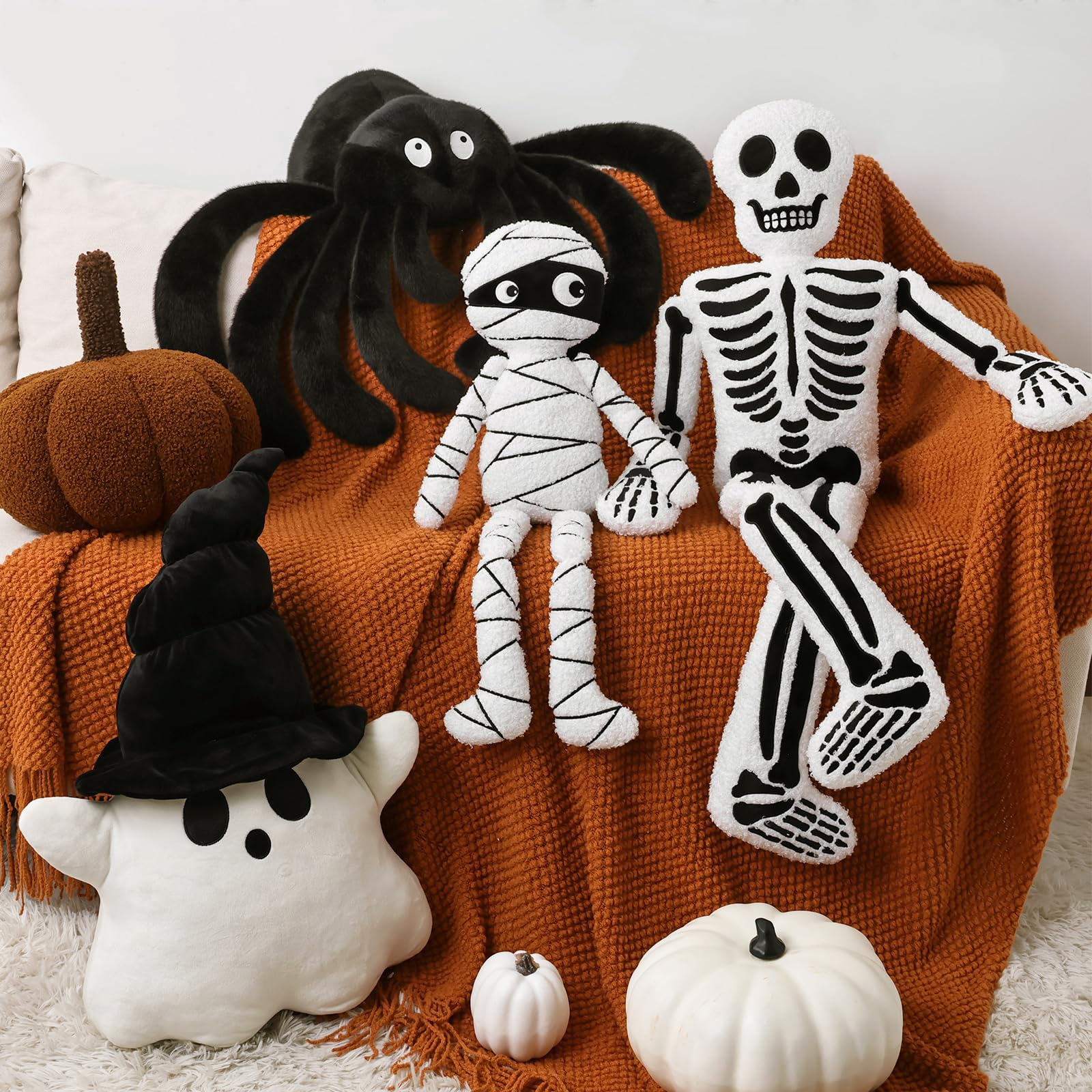 Halloween Decor Throw Pillows: Cute White Teddy Fleece Mummy