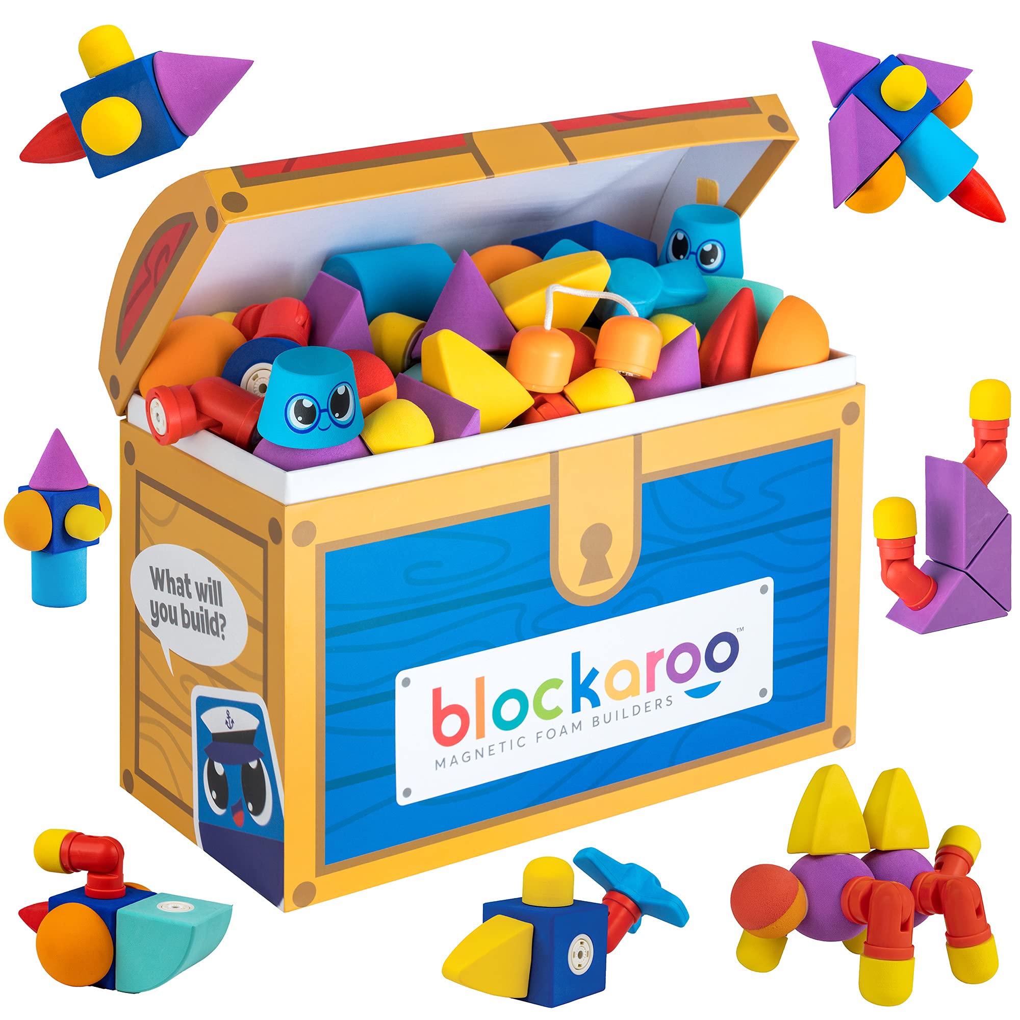 Foam Building Blocks - 100-Piece Set with Storage Chest, Bath Toys