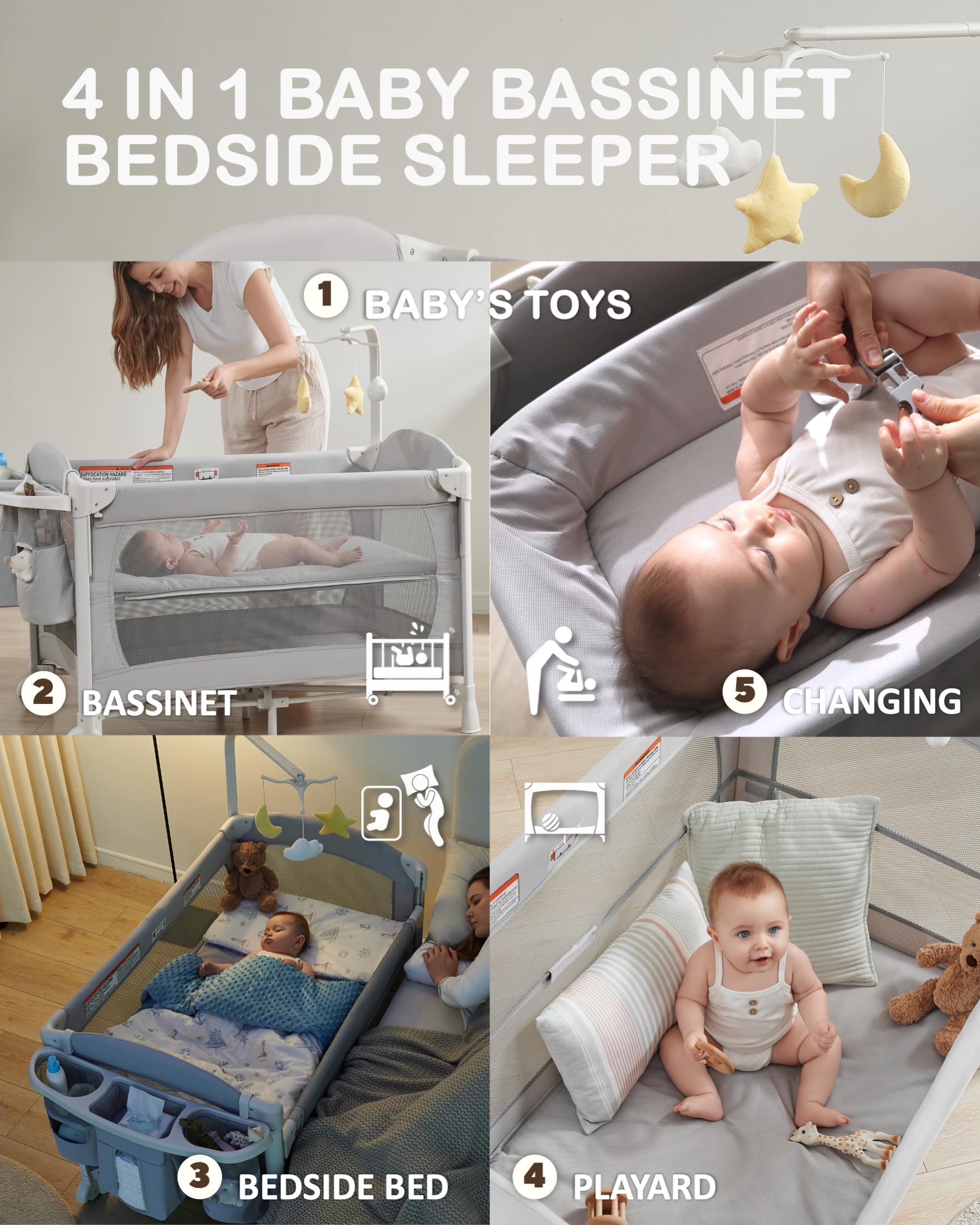 4-in-1 Baby Bassinet Bedside Sleeper with Changing Table