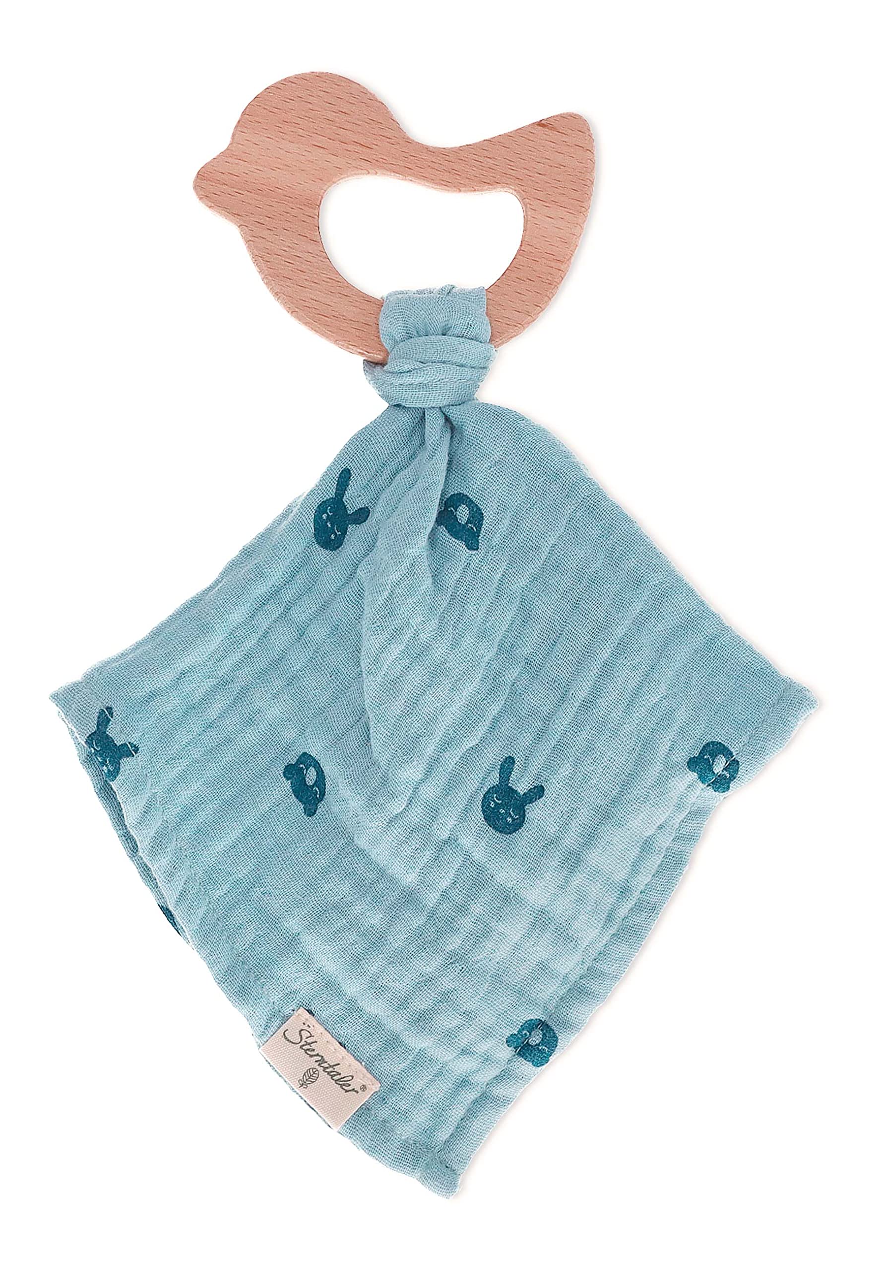Sterntaler Unisex Baby Safety Towel with Kinni and Kalla Teether, Safety Blanket for Baby and Girl, Organic, Heather Blue