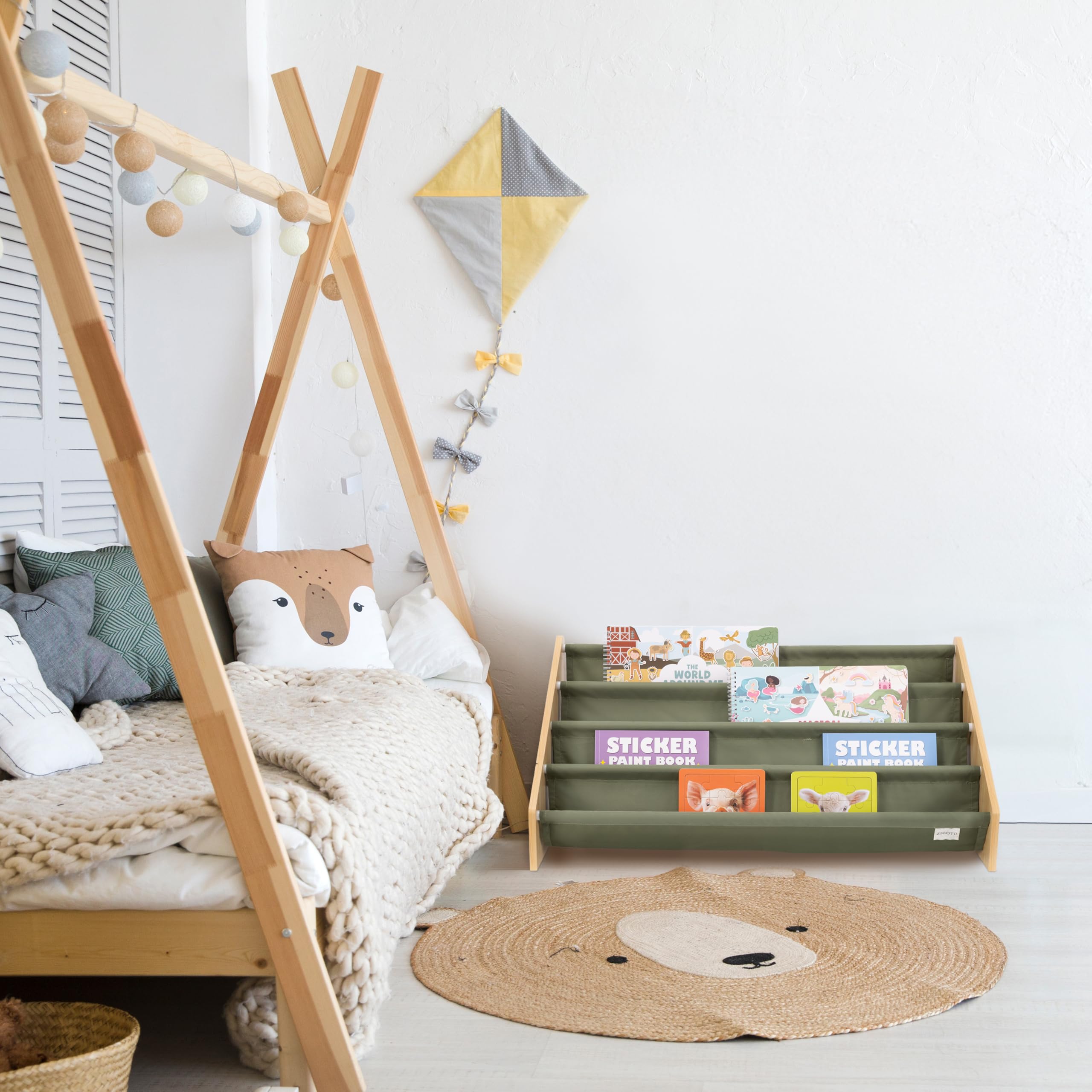 Wooden Kids Bookshelf Montessori Storage Organizer