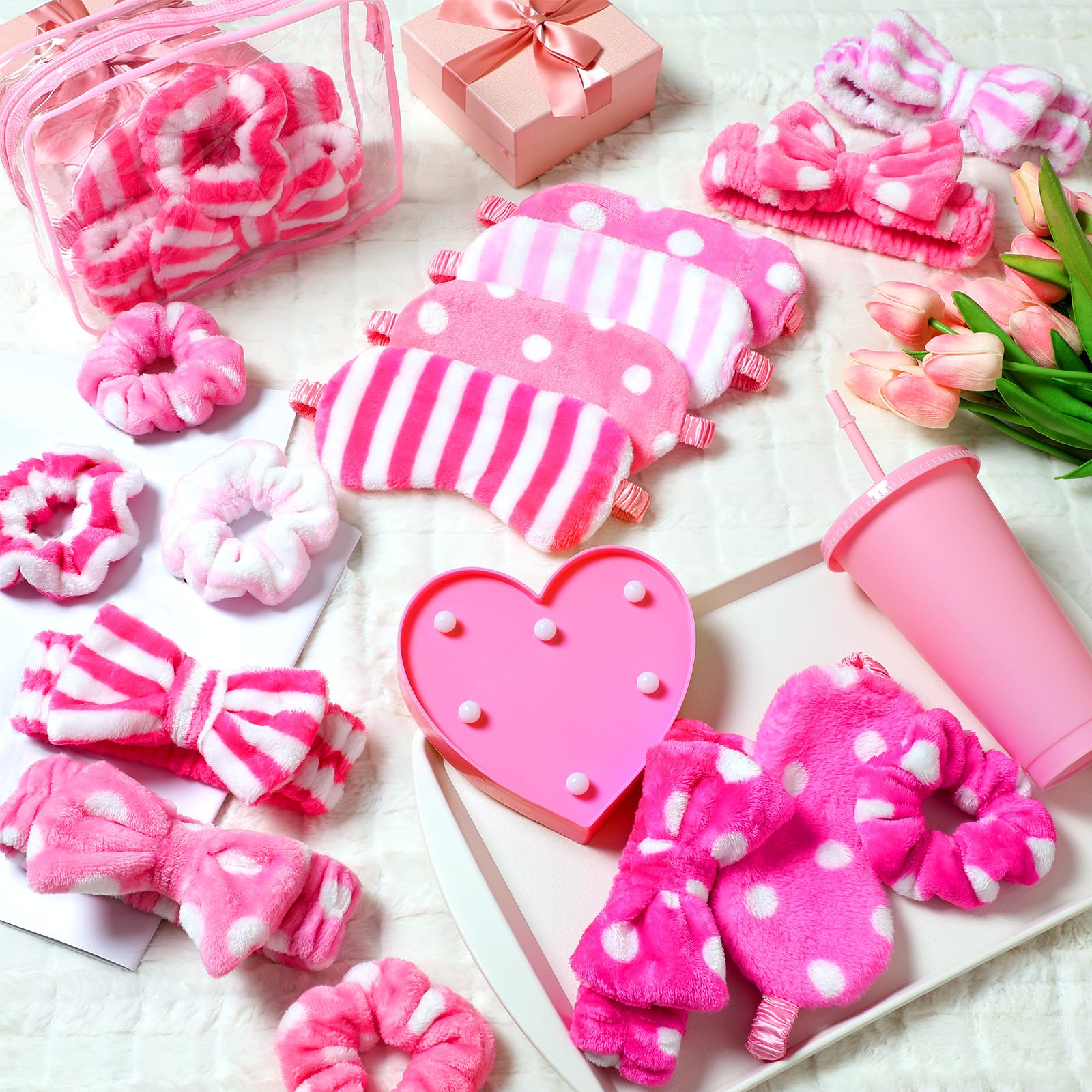 42 Pcs Pink Sleepover Party Supplies for Girls Preppy Spa Party Favors Include