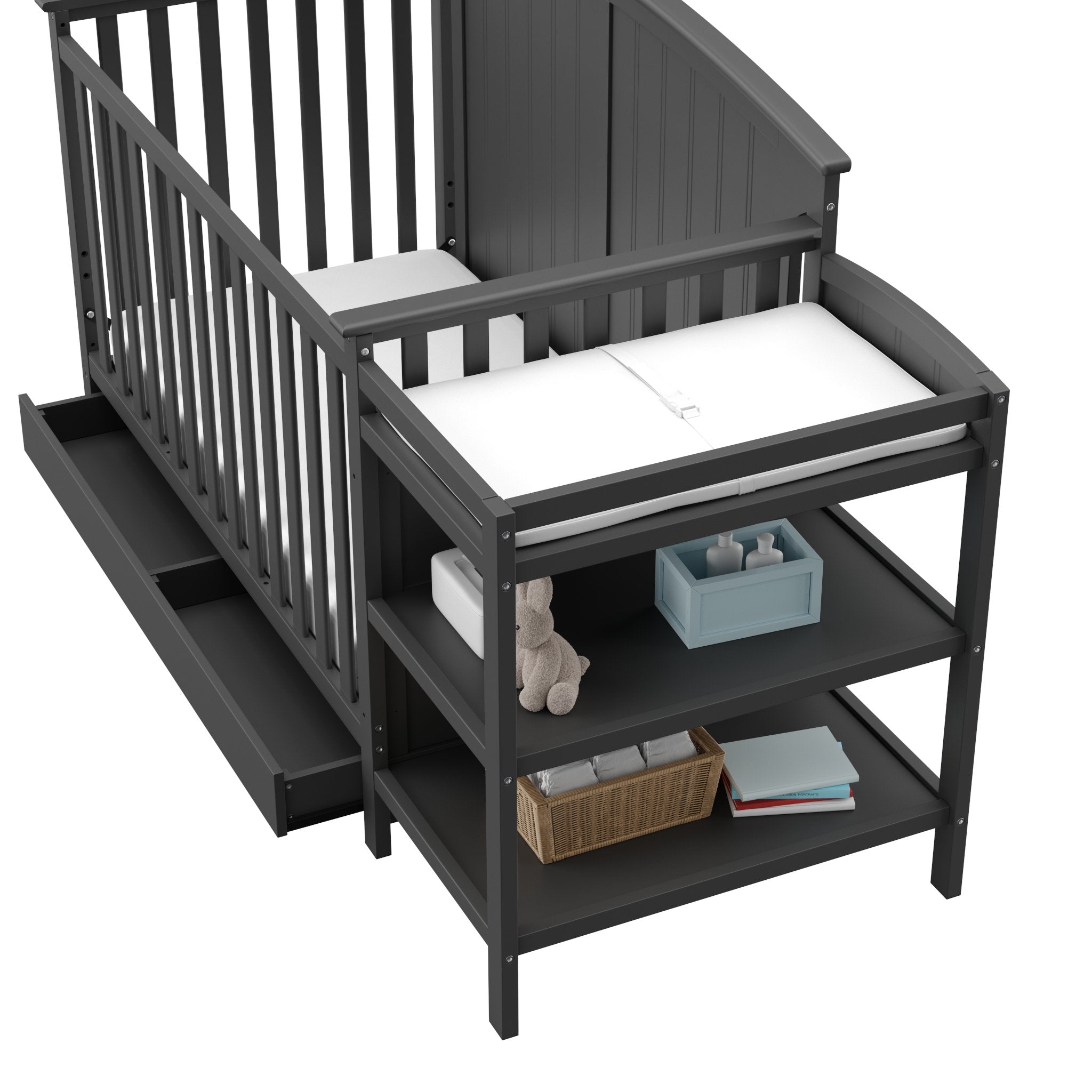 5-in-1 Convertible Crib with Changing Table and Drawer