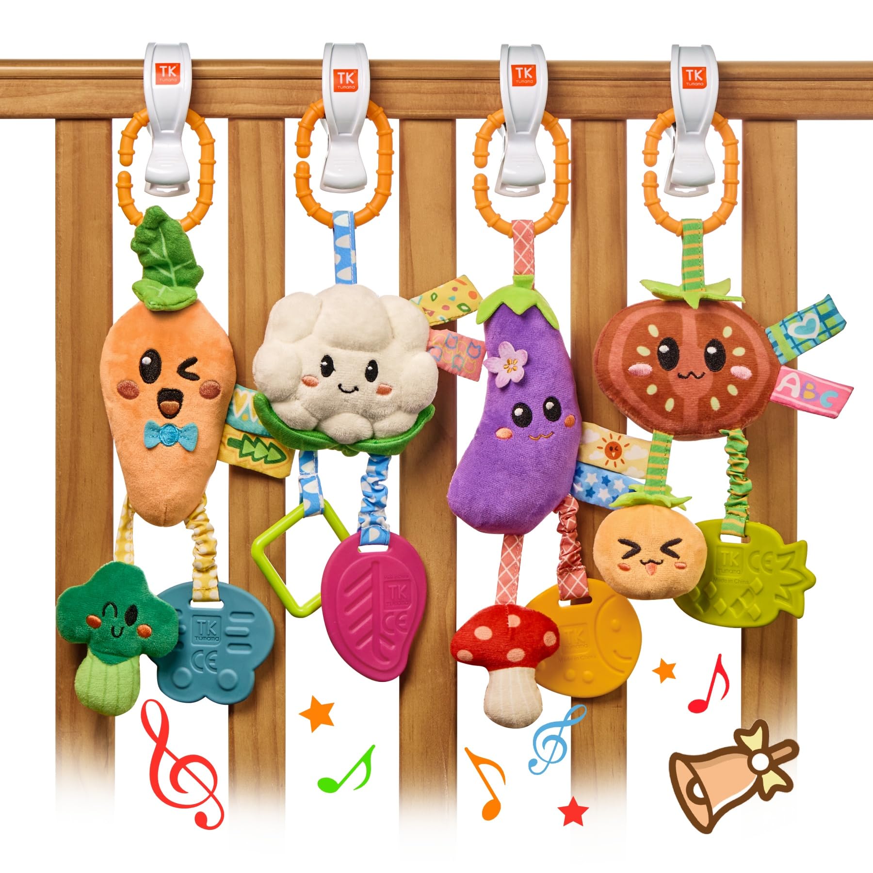 Hanging Vegetable Plush Toy Set, 4 Different Vegetable Crib Stroller Toys