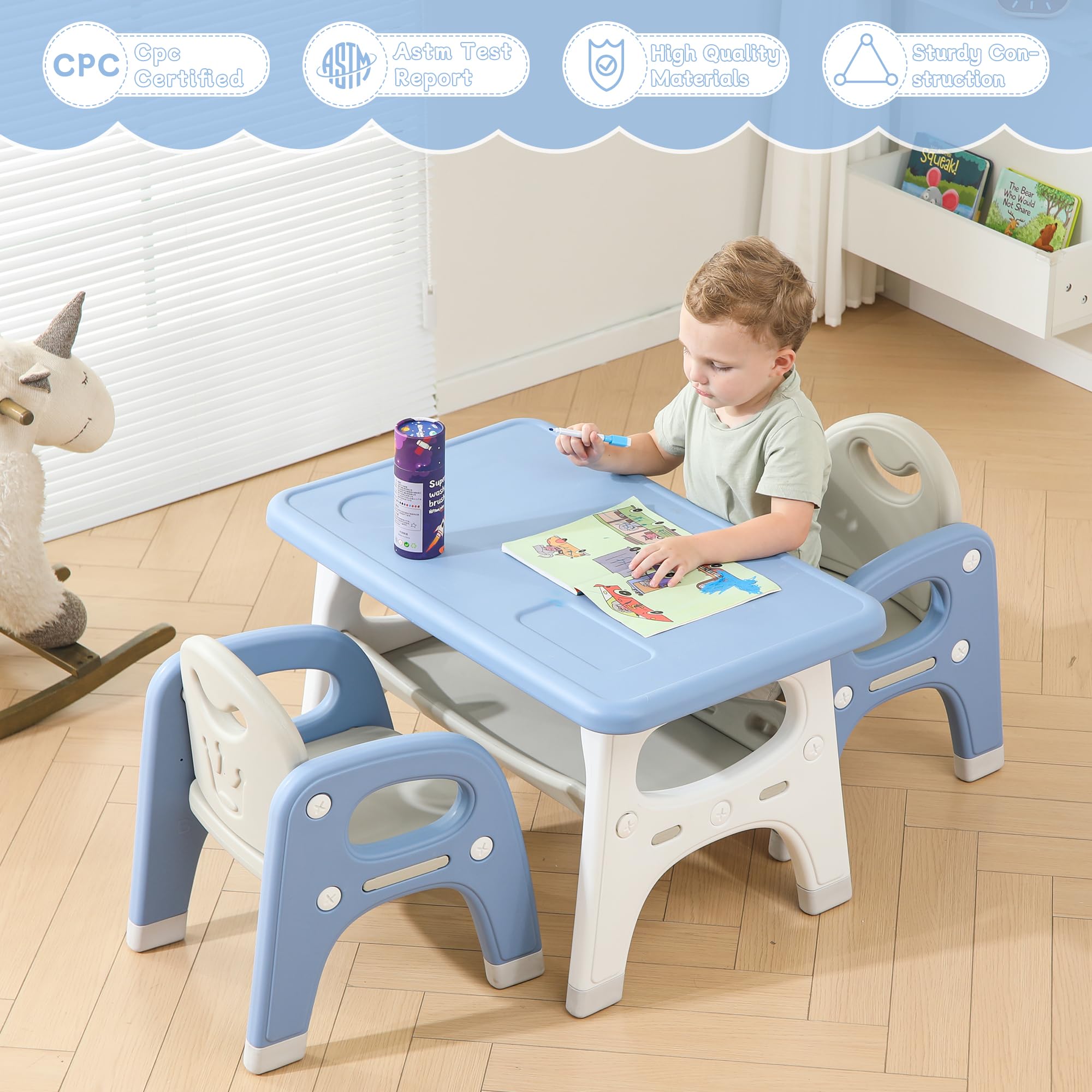 Kids Table and Chair Set with Storage
