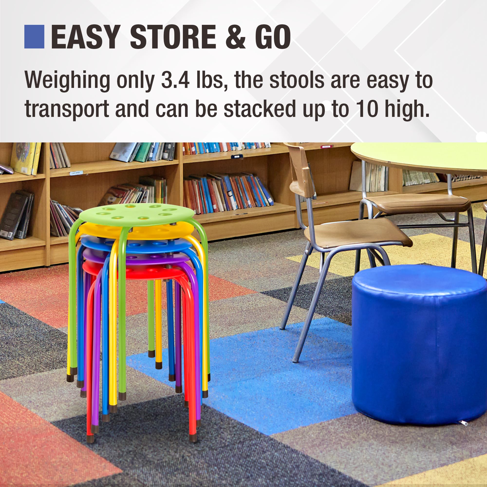 Stacking Stools Set of 5 - Portable Classroom and Office Seating