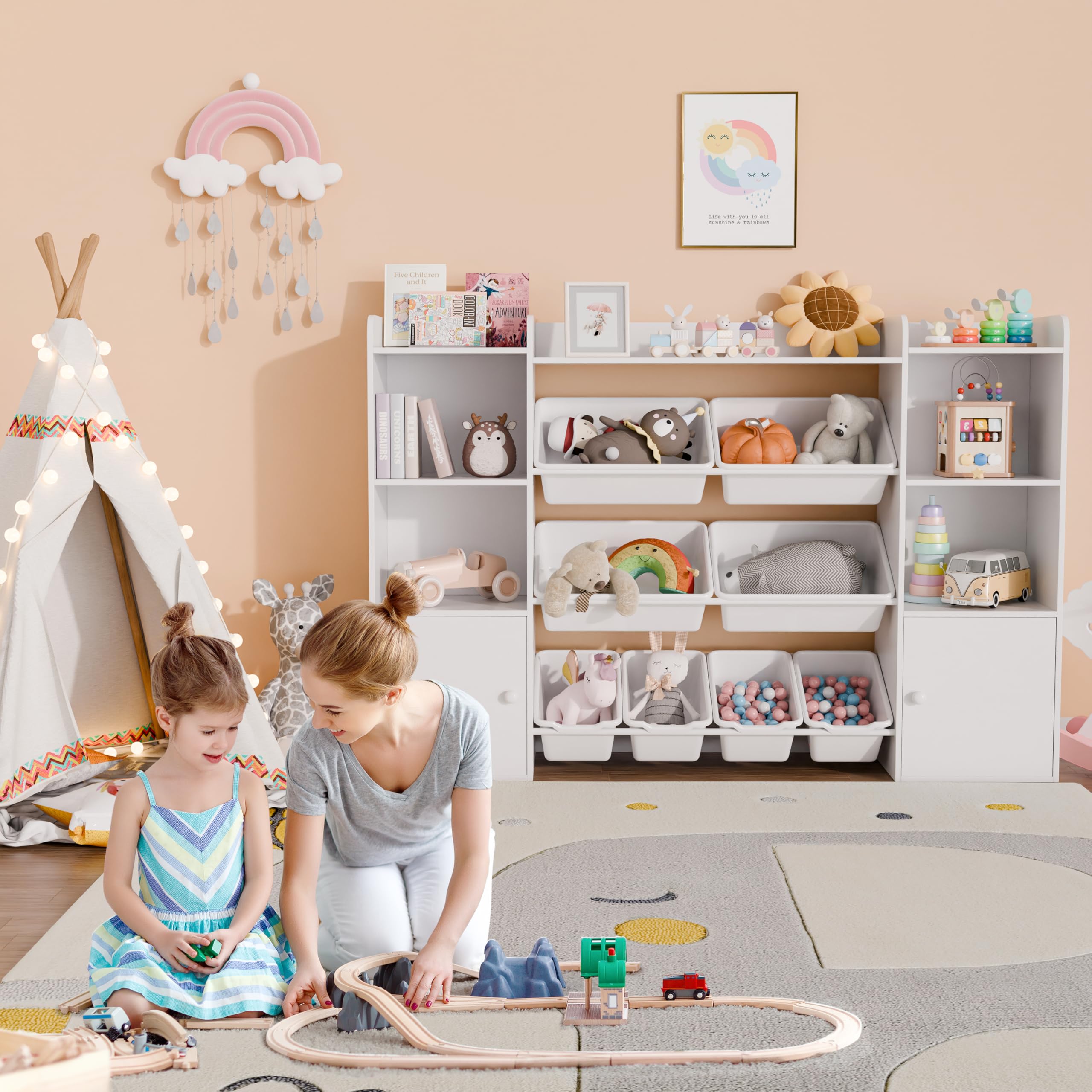 Kids Toy Storage Organizer with Bins and Bookshelf