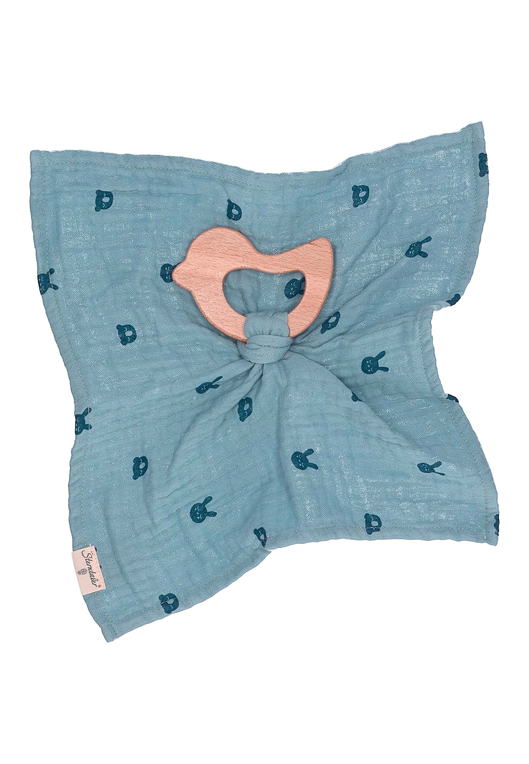 Sterntaler Unisex Baby Safety Towel with Kinni and Kalla Teether, Safety Blanket for Baby and Girl, Organic, Heather Blue