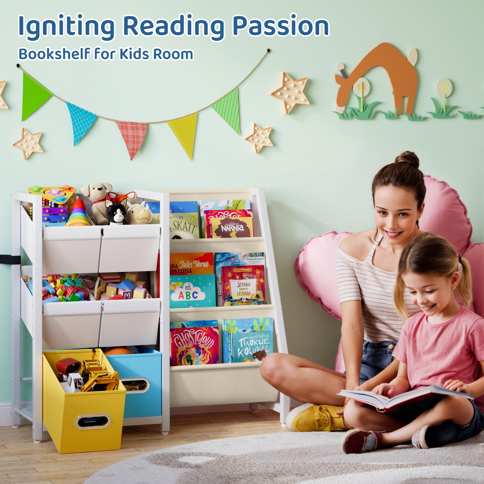 Kids Bookshelf with Toy Storage Organizer