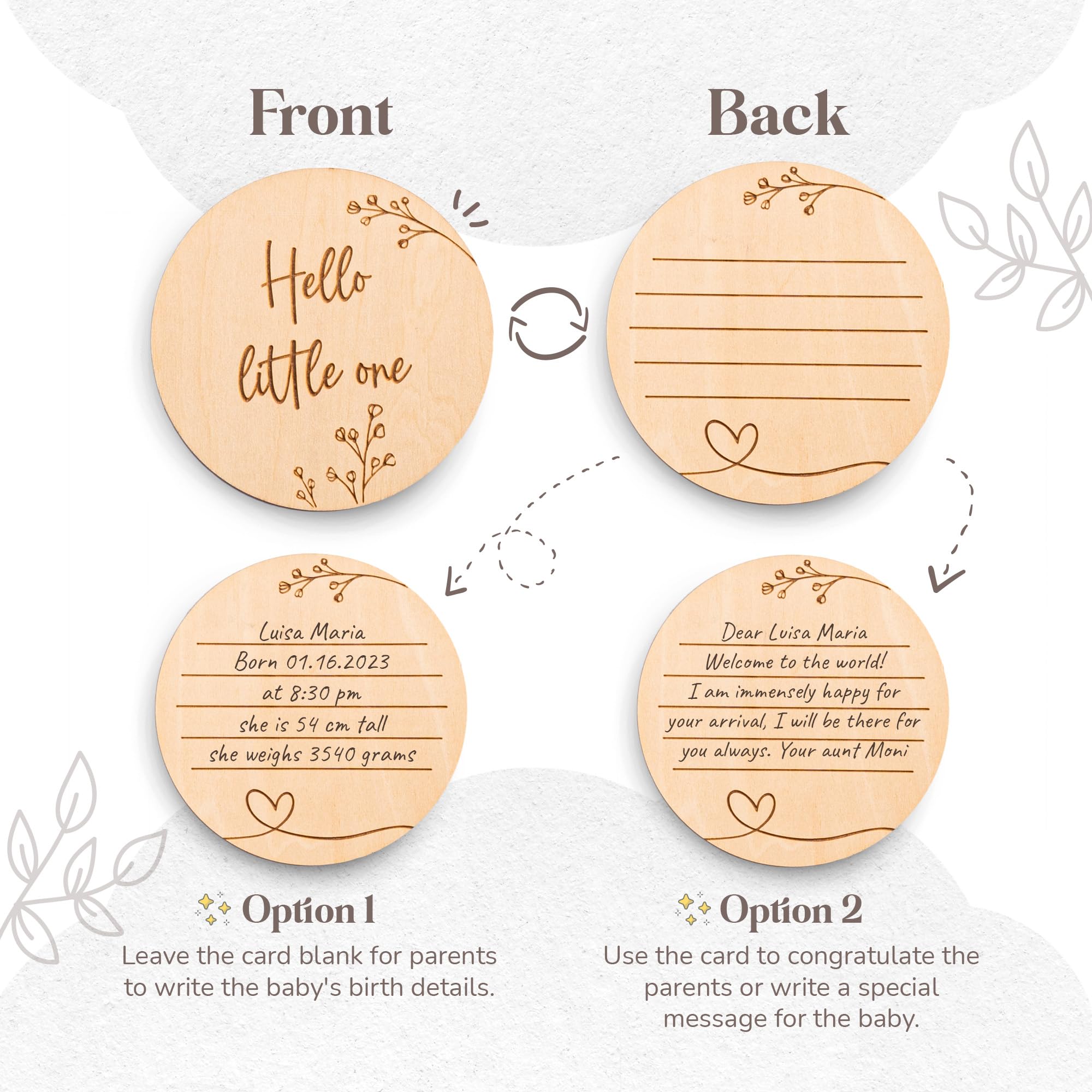 Mikito Organic Cotton Newborn Gift Box, Unisex Baby Gift Set incl. Muslin Lovey Comforter + Bandana Bib + Wooden Teether + Birth Announcement Sign