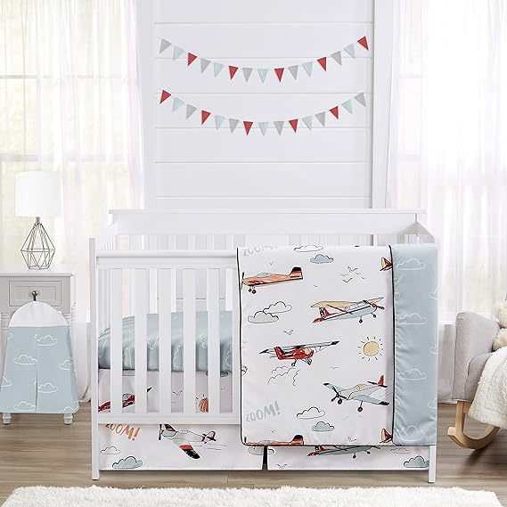 Designs Nautical Anchor Baby Boy or Girl Nursery Crib Bedding Set - 4 Pieces - Navy Blue and White Gender Neutral