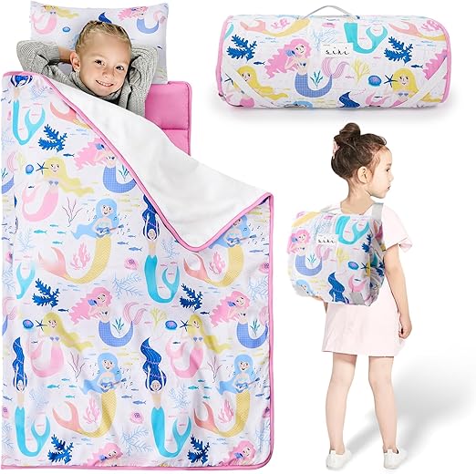 Nap Mat with Pillow and Blanket, Soft Sleeping Bag for Kids Boys and Girls