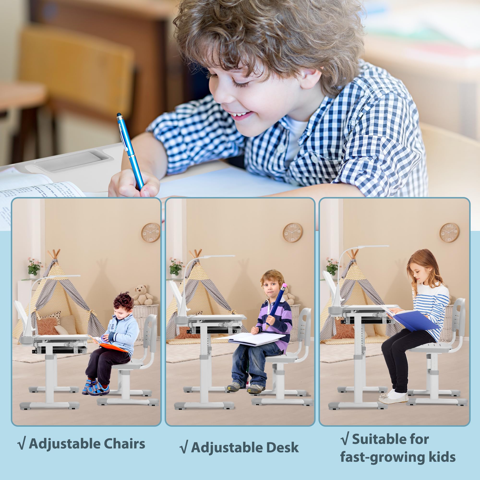 Height Adjustable Kids Desk and Chair Set