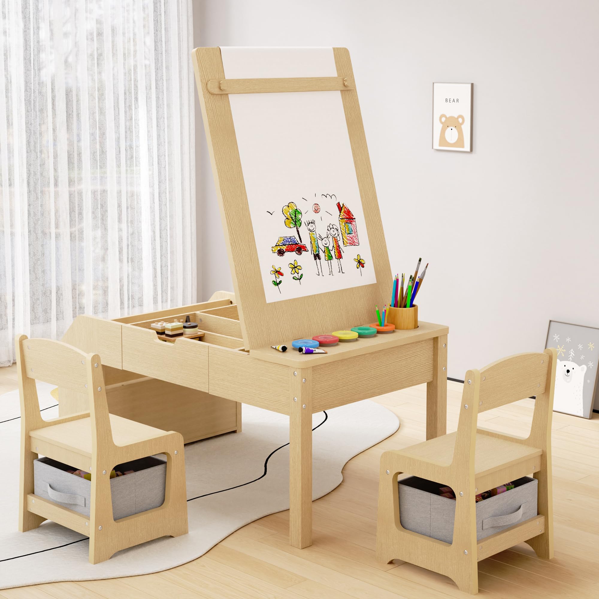 Art Table and Chairs, Toddler Table and Chair Set, Craft Play Desk