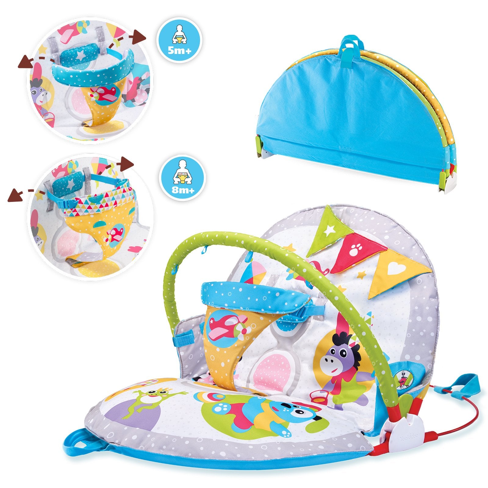 3-in-1 Baby Activity Gym & Playmat with Tummy Time Pillow