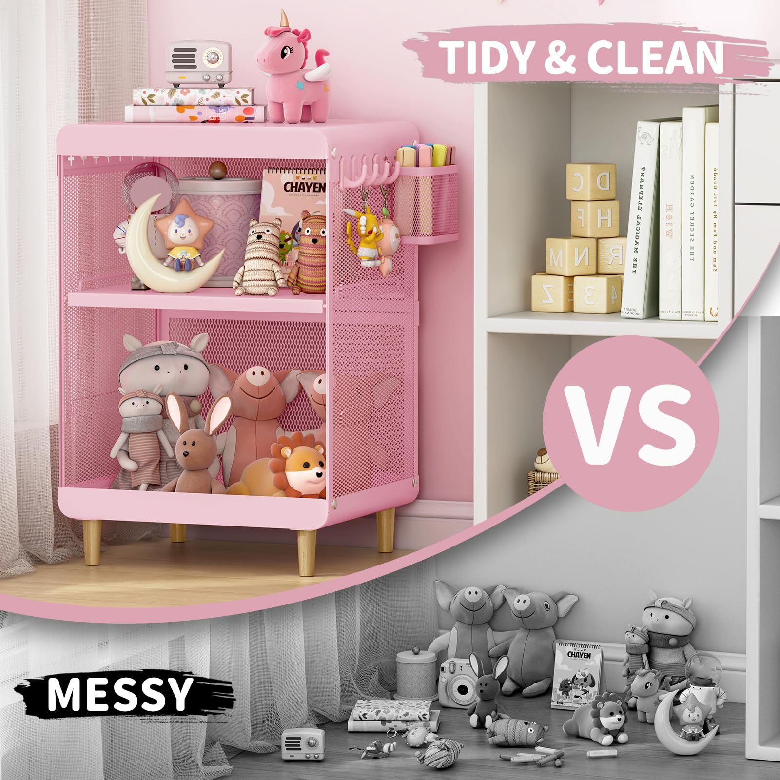 Kids Nightstand with Storage Shelves