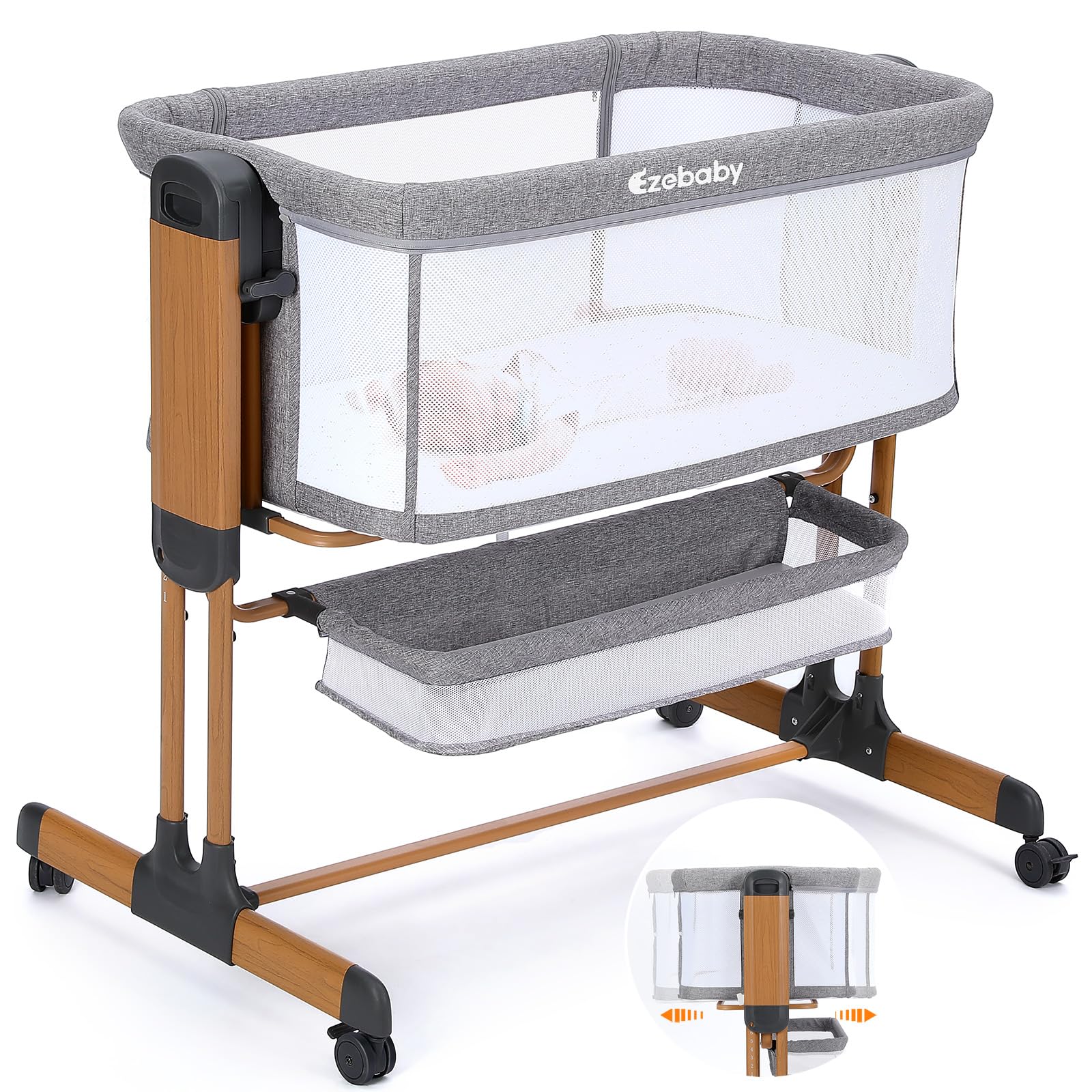 3-in-1 Rocking Bassinet with Wheels and Storage