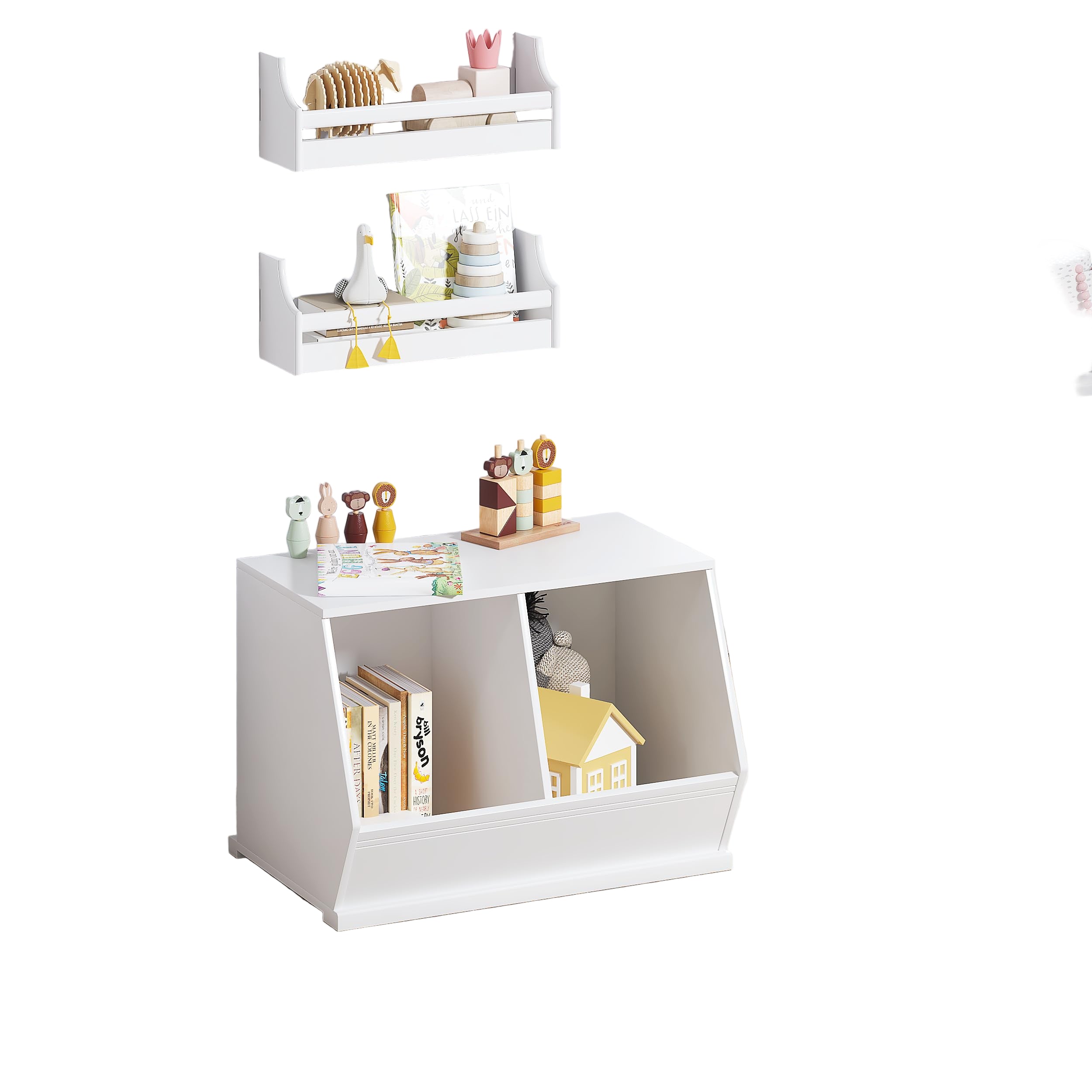 Stackable Toy Storage Cabinet, Wooden Cubby Organizer