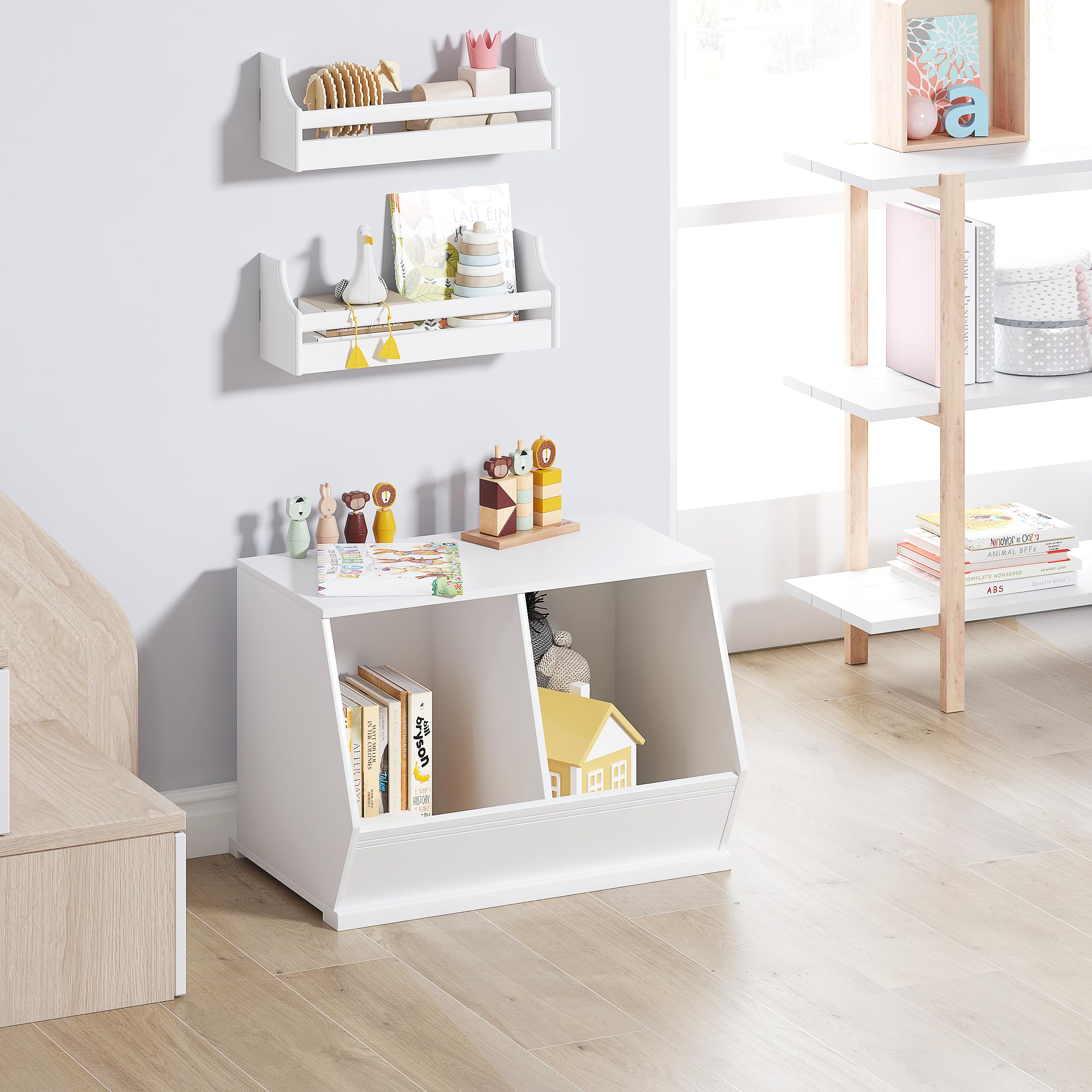 Stackable Toy Storage Cabinet Wooden Cubby Organizer White Shelf