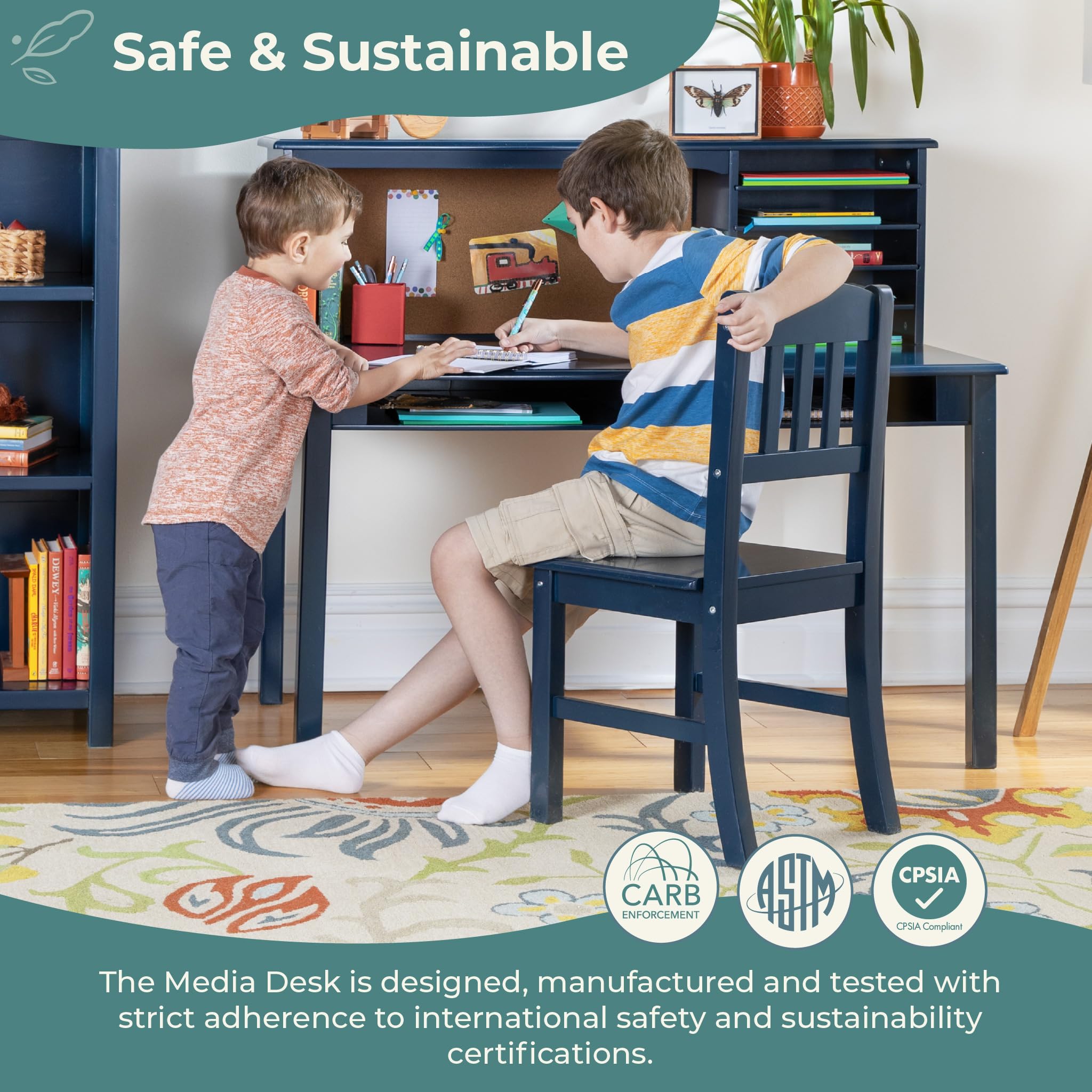 Kids Media Desk and Chair Set with Hutch