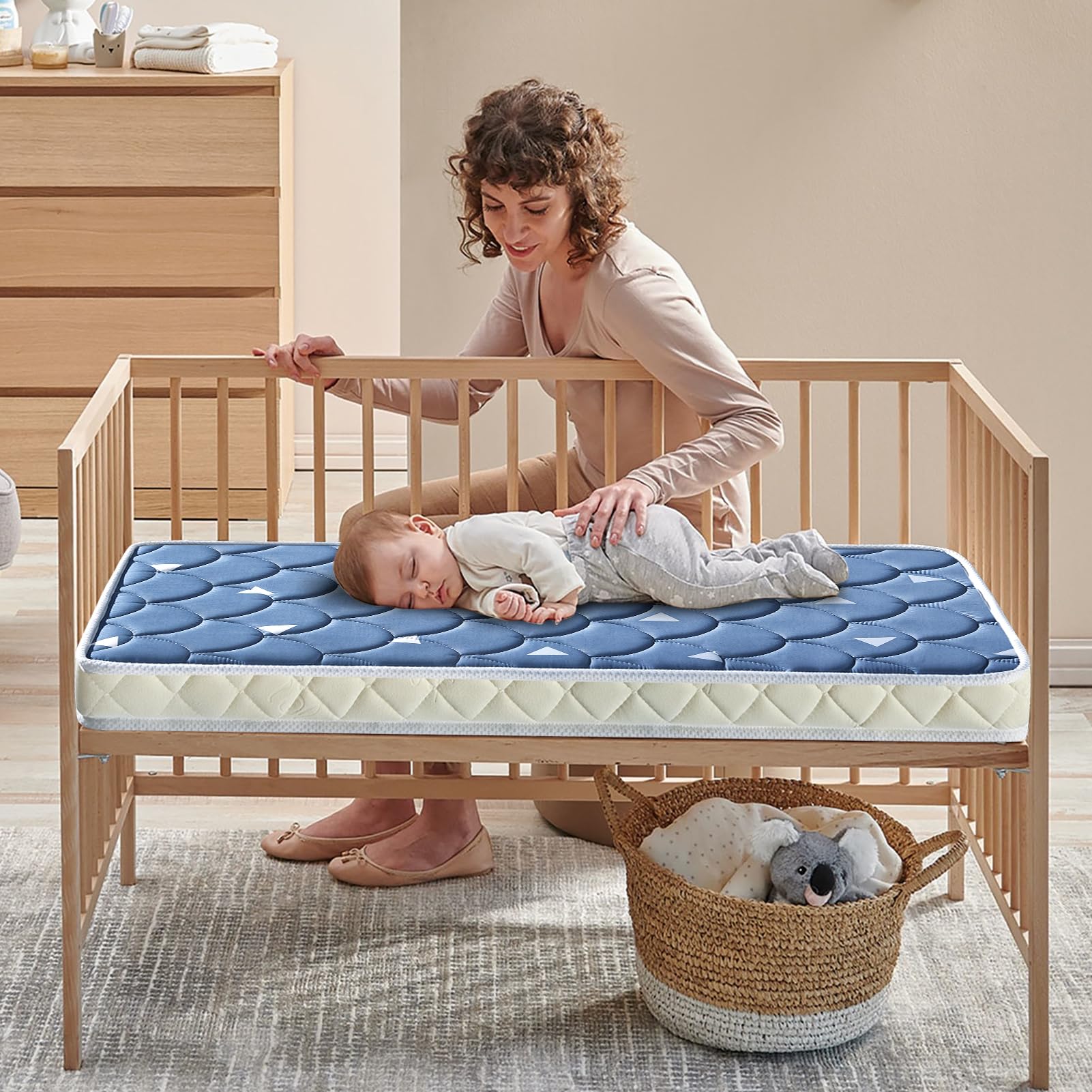 38’’x24’’ Mini Crib Mattress, Thickened Soft Breathable Foam