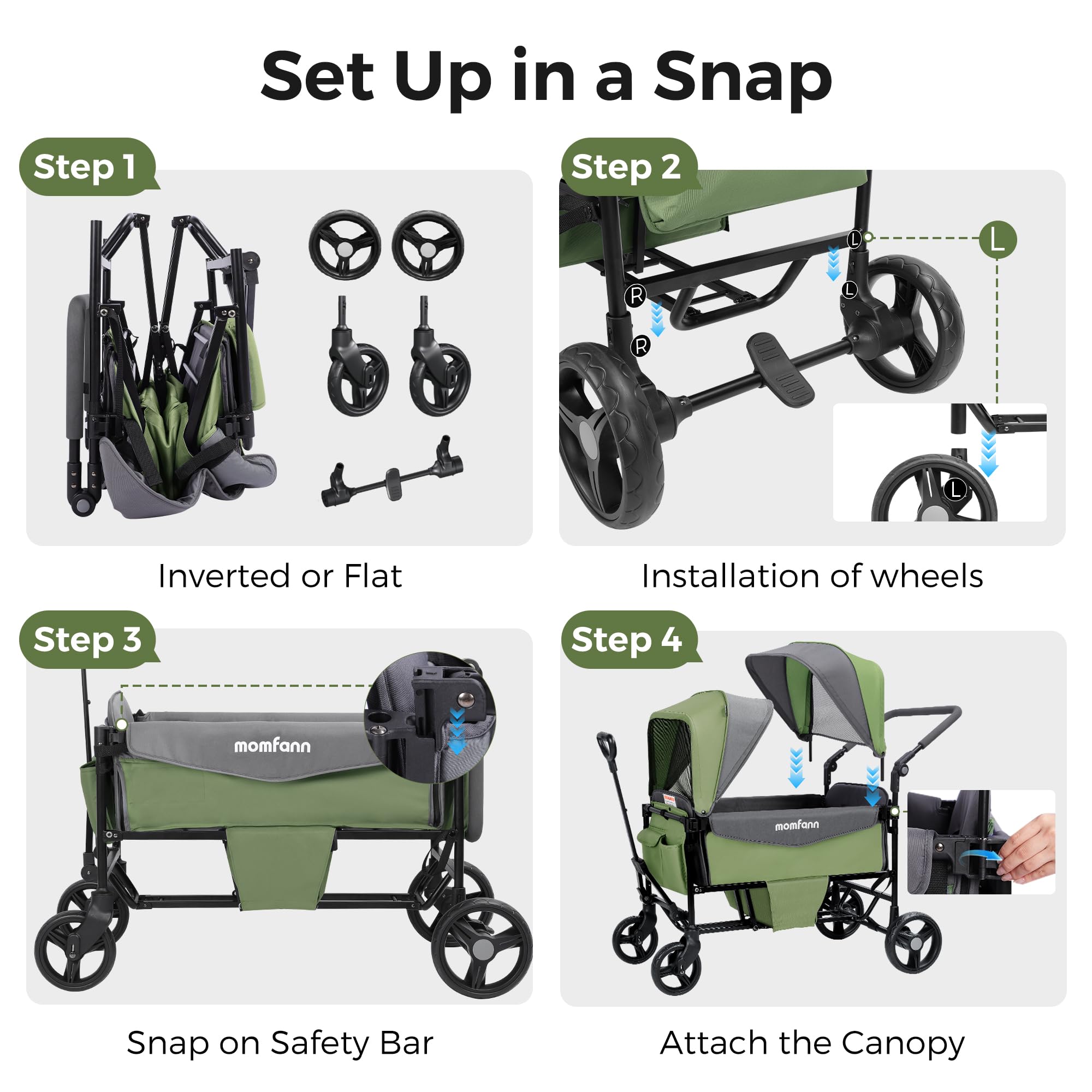 4-in-1 Convertible Stroller Wagon for 2 Kids with Canopy