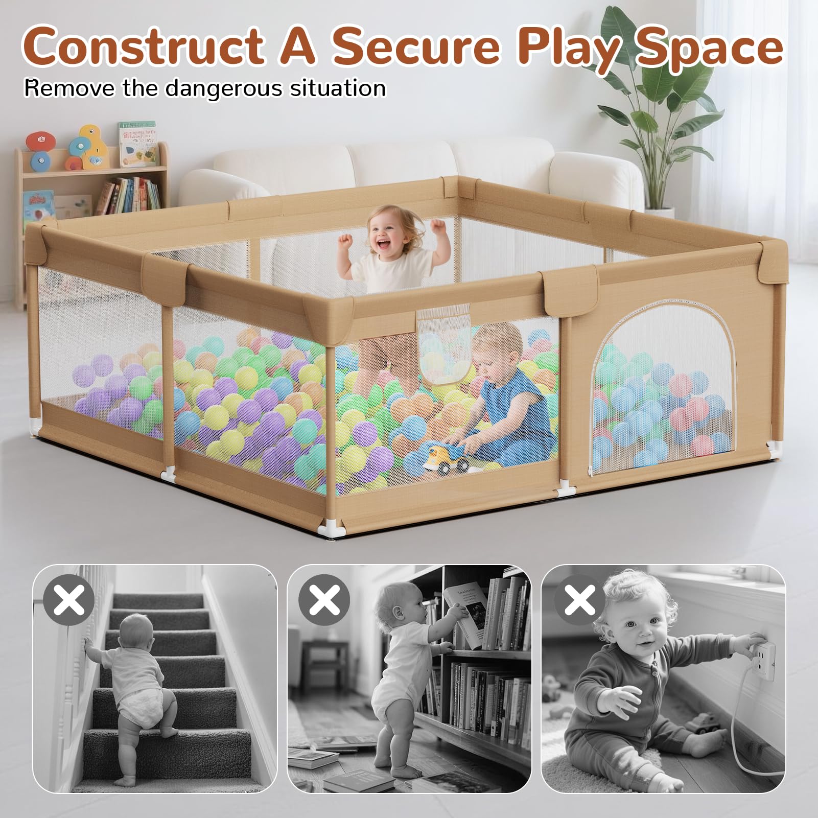 Extra Large Baby Playpen 64x64 Inch with Ocean Balls