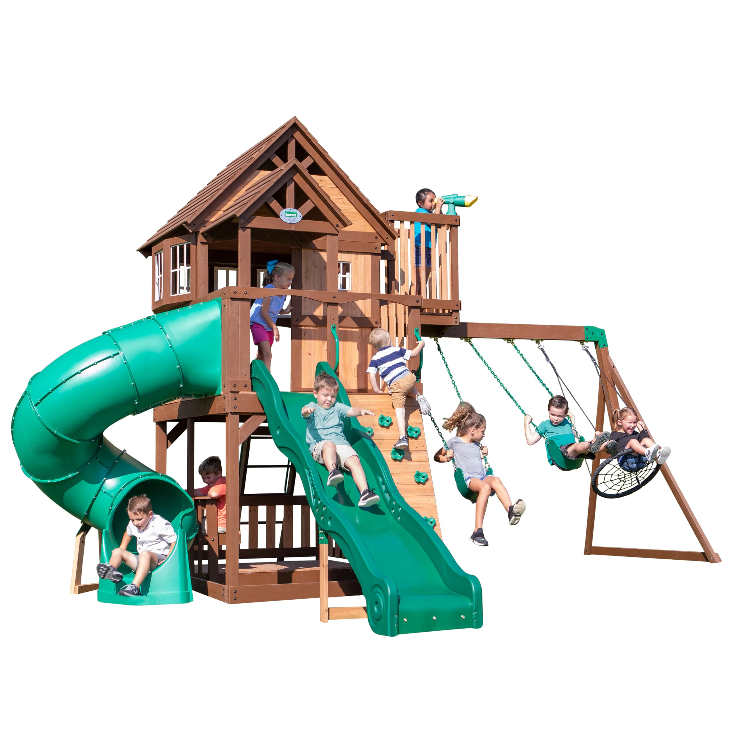 All Cedar Swing Set with Elevated Clubhouse and Dual Slides