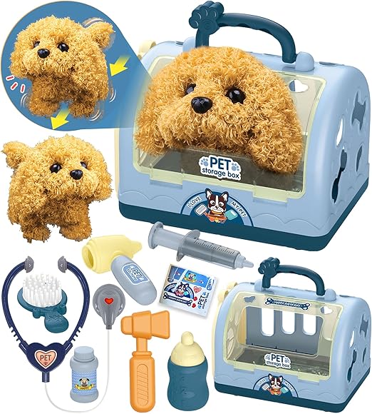 Care Play Set Robot Dog Toys for Kids 12Pcs Puppy Dog Toy Pet Walk