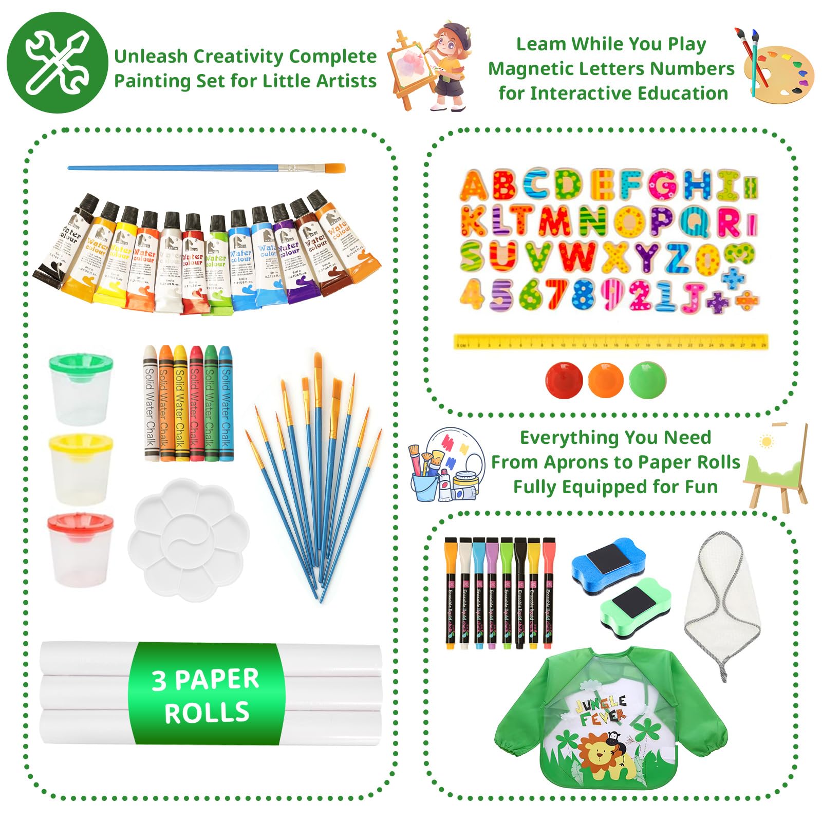 Art Easel for Kids Ages 2-4 4-8, Toddler Easel with 3 Paper Roll, Magnetic Whiteboard and Chalkboard, Adjustable Wooden Art Kids Easel for Toddlers 2,3,4,5,6,7,8,9,10 Years Old Boys & Girls, Green
