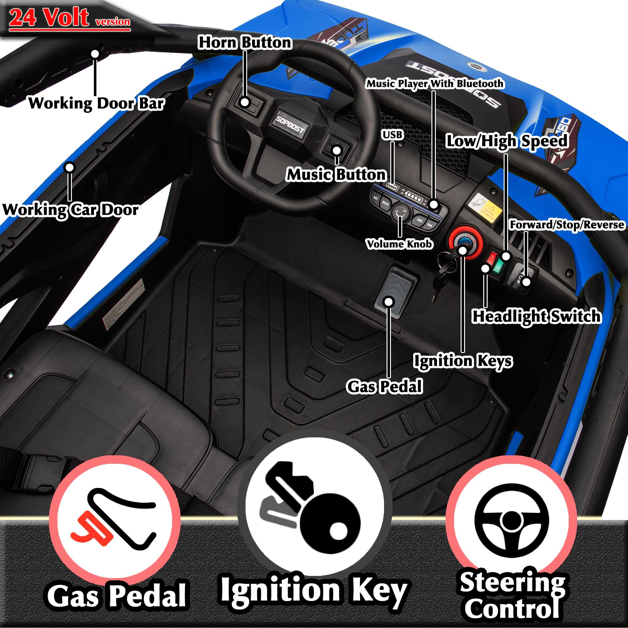 24V Kids Electric UTV Ride-On Car 2 Seater with Remote Control