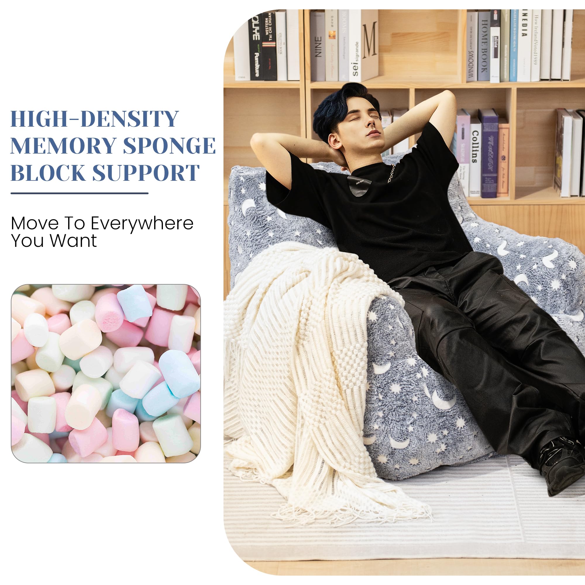 Memory Foam Bean Bag Chair with Faux Fur Cover