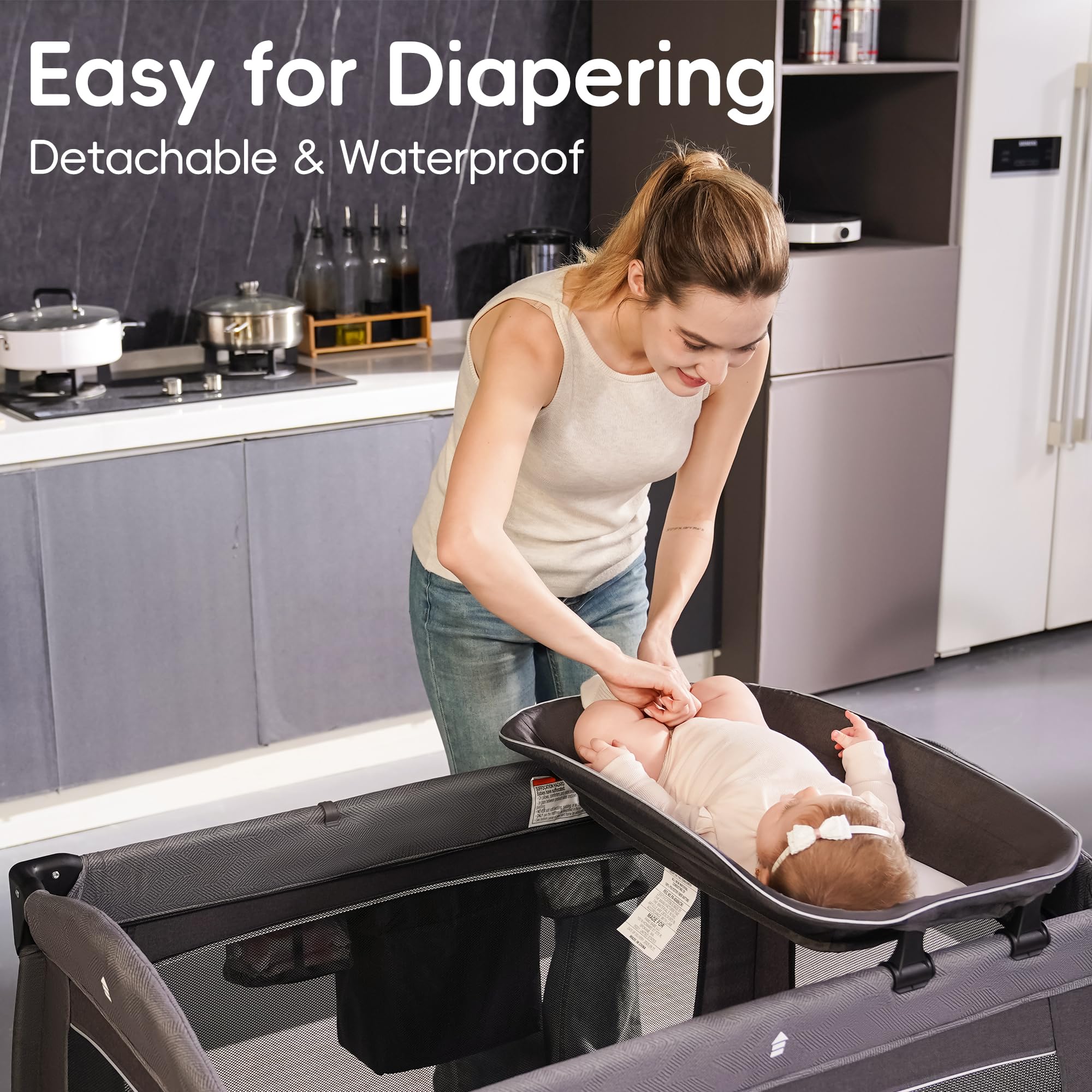 4-in-1 Portable Baby Playard with Bassinet and Changing Table