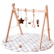 Wooden Baby Play Gym with Mat, Foldable Baby Play Gym Frame Activity Gym